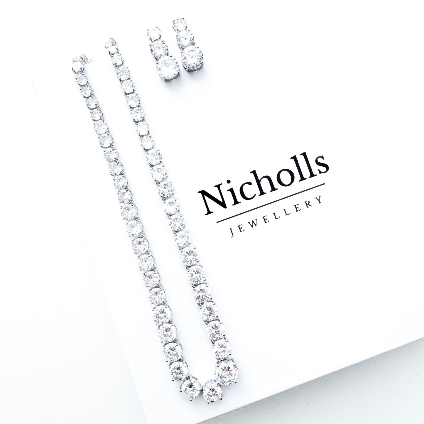 Cubic Zirconia Crystal Necklace & Earring Set – Sparkly Bridal, Prom & Christmas Jewellery | AAA+ Crystal Statement Gift