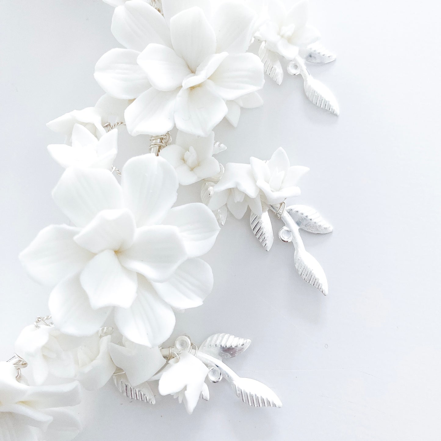 Porcelain Flower and Silver Leaf Crown