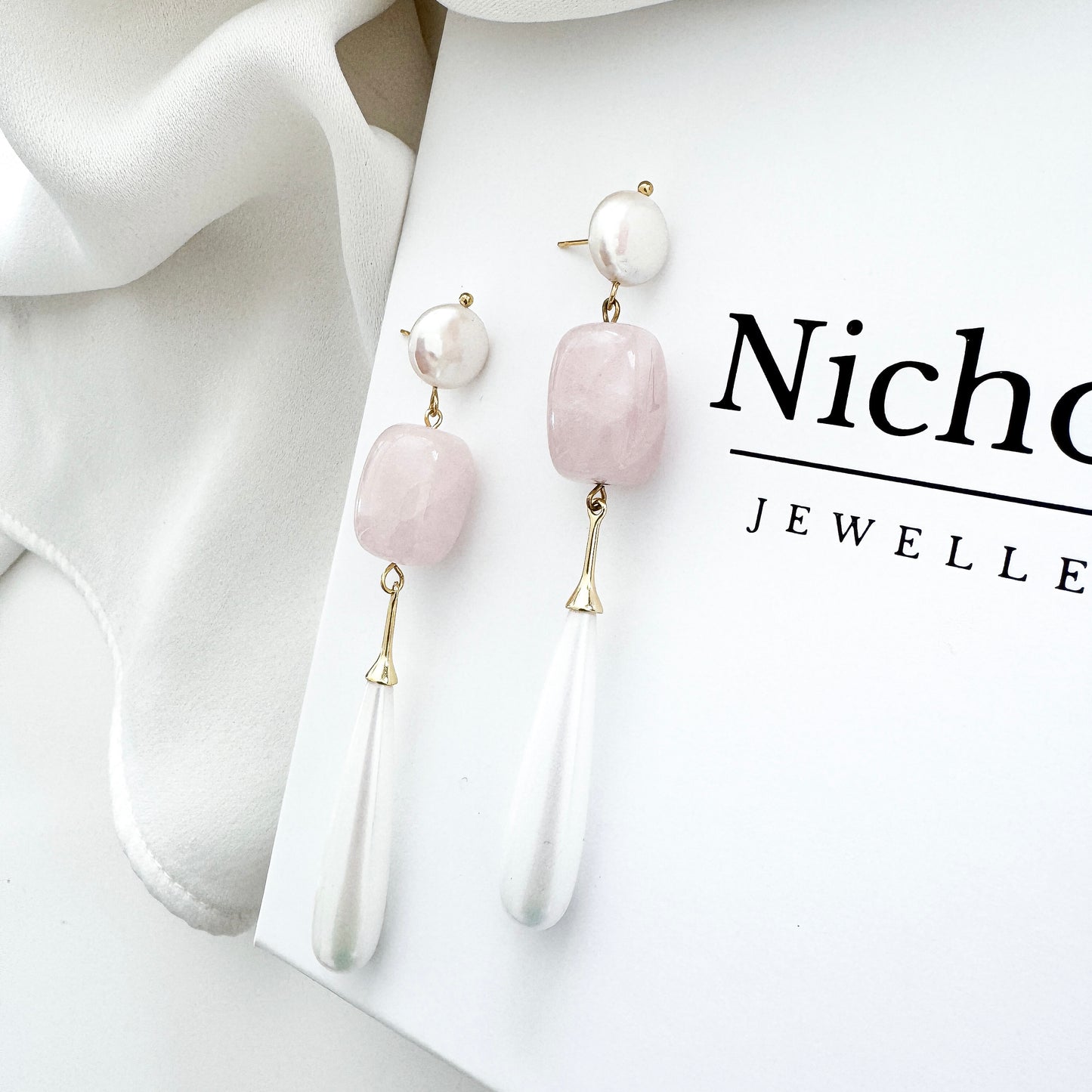 Rose Quartz & Pearl Dangle Earrings