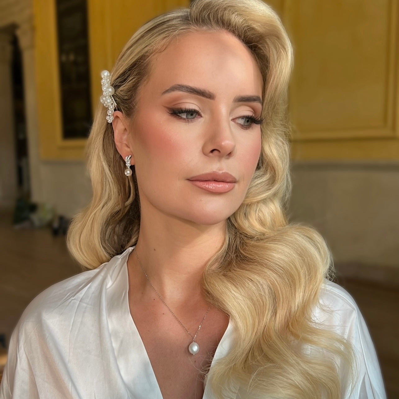 Wish Bone Crystal and Pearl Earring, Comb and Necklace Set