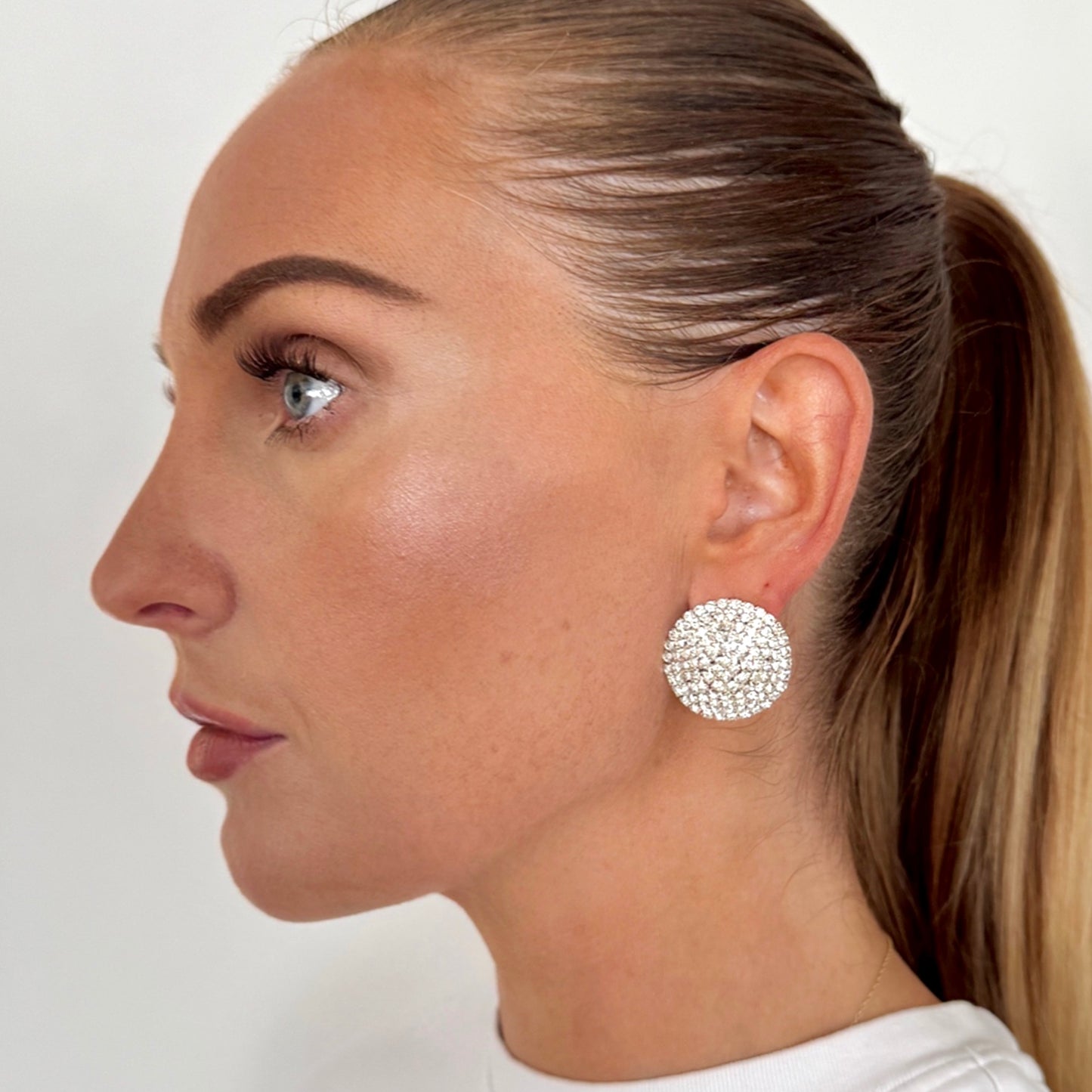 Rhinestone Crystal Sparkly Stud Earrings – Round Party & Bridal Statement Jewellery