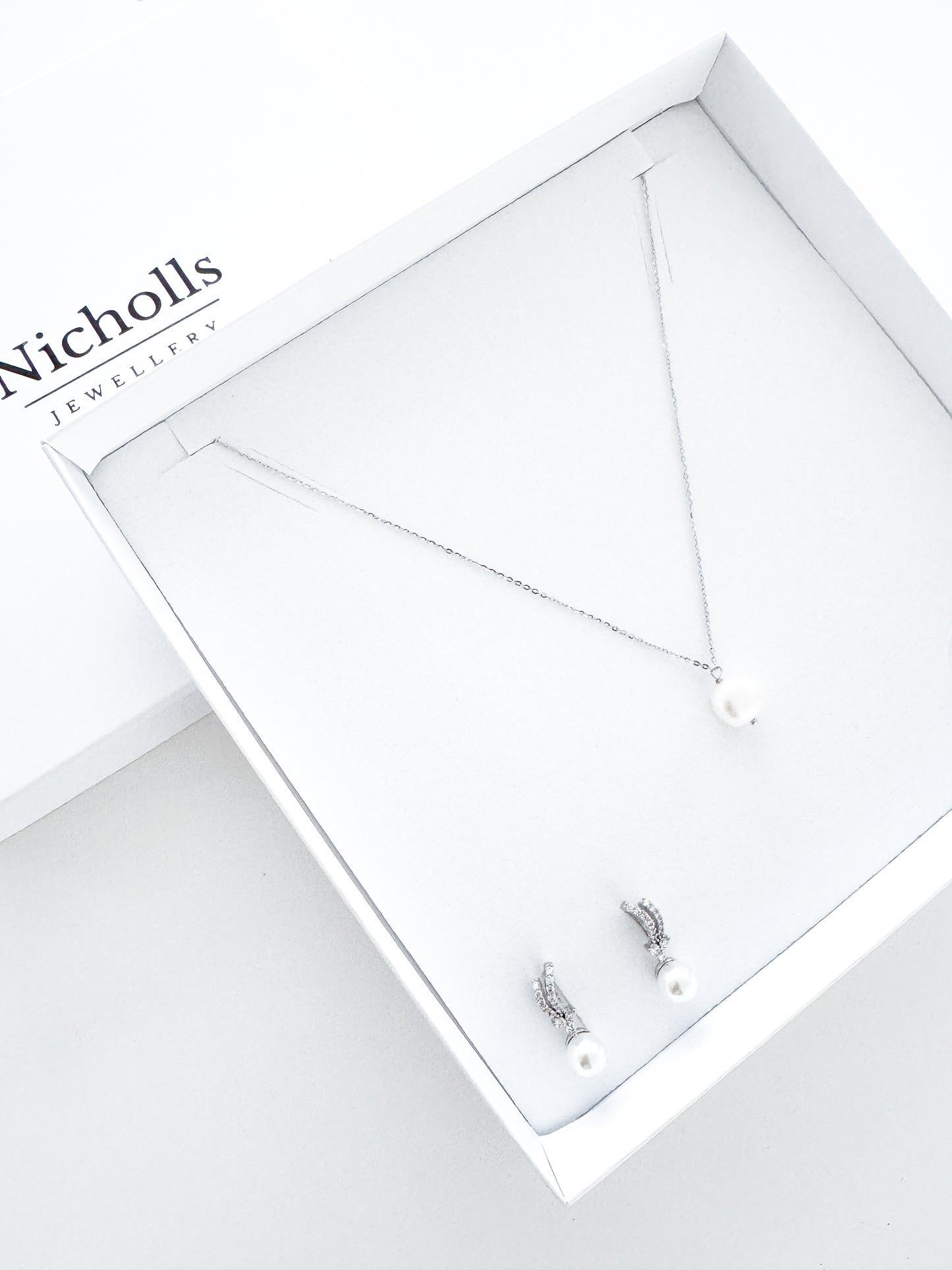 Wish Bone Crystal and Pearl Earring, Comb and Necklace Set