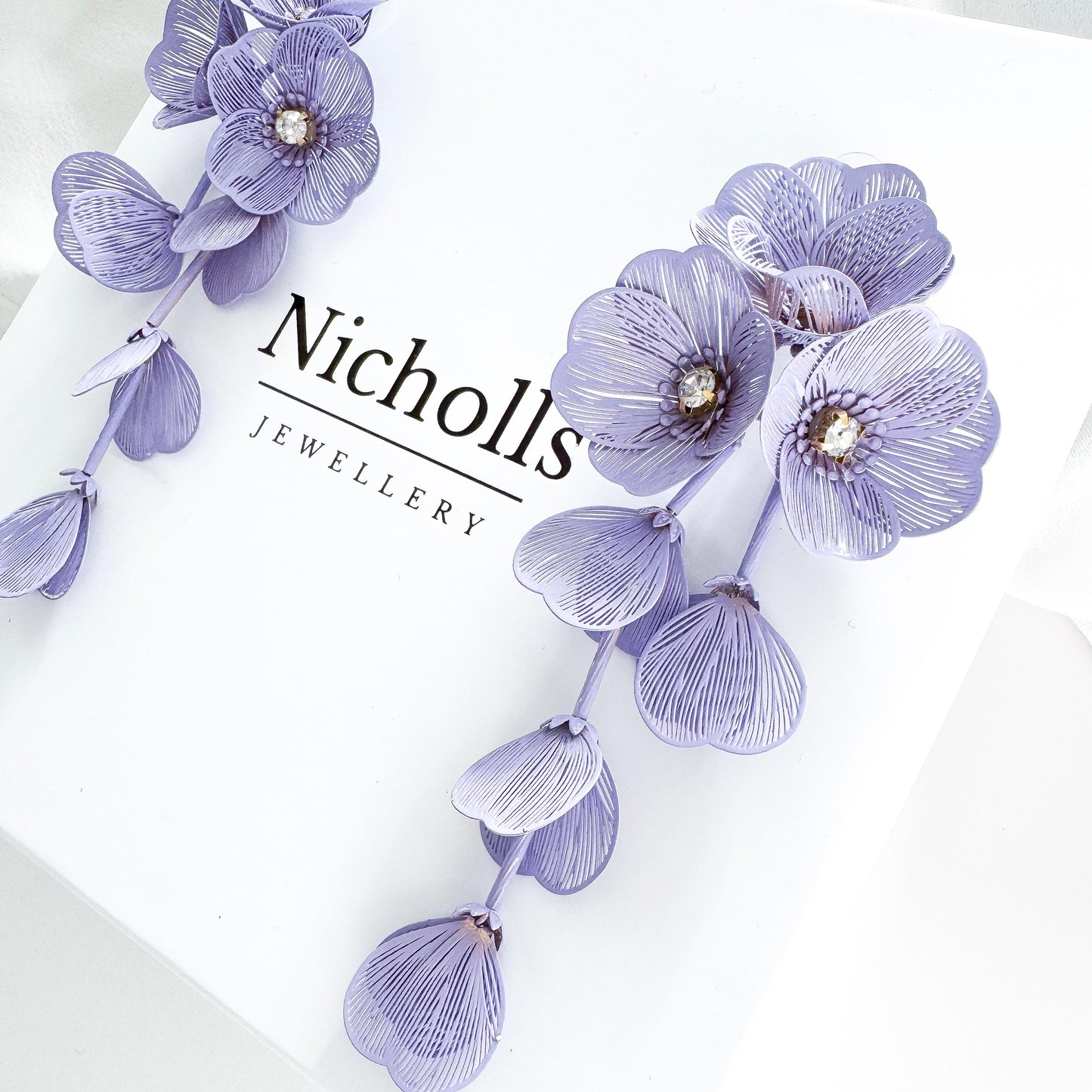Waterfall Statement Lilac Flower Earrings