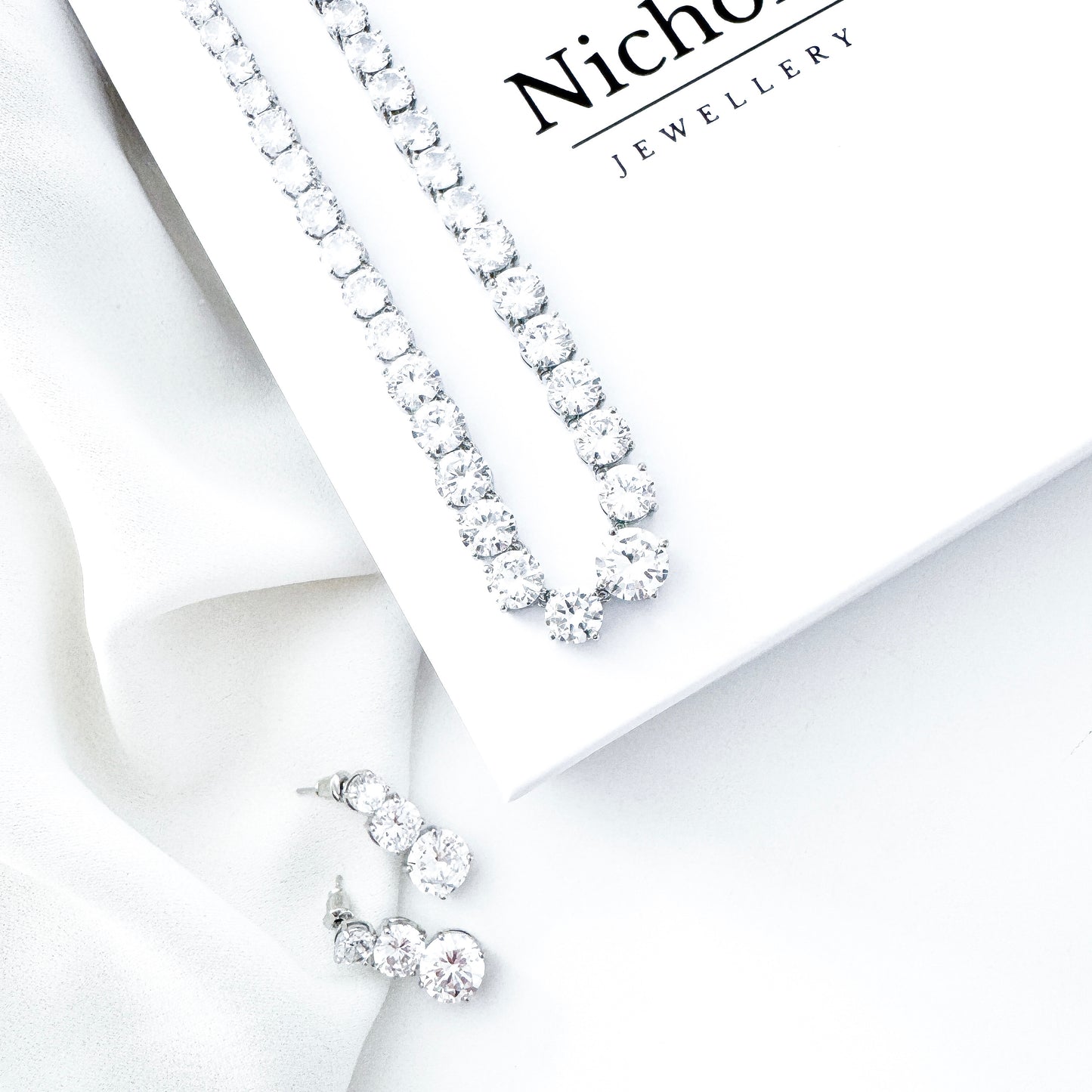 Cubic Zirconia Crystal Necklace & Earring Set – Sparkly Bridal, Prom & Christmas Jewellery | AAA+ Crystal Statement Gift