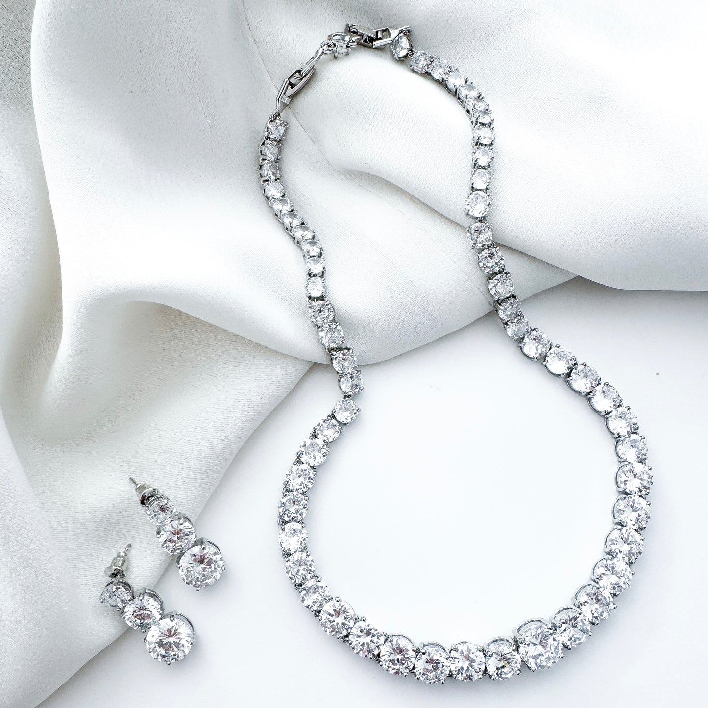 Cubic Zirconia Crystal Necklace & Earring Set – Sparkly Bridal, Prom & Christmas Jewellery | AAA+ Crystal Statement Gift