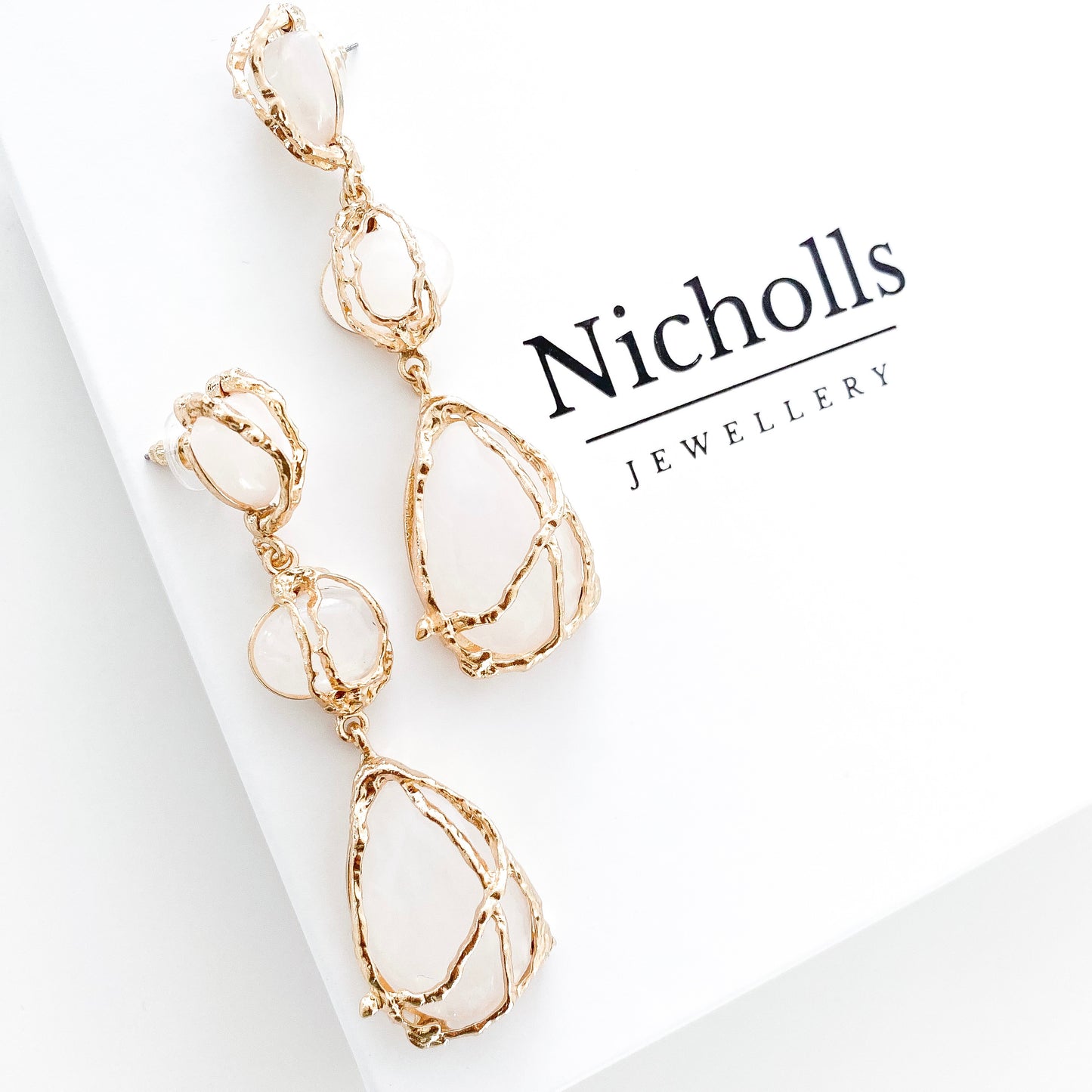 Statement Clear Gem and Gold Drip Earrings