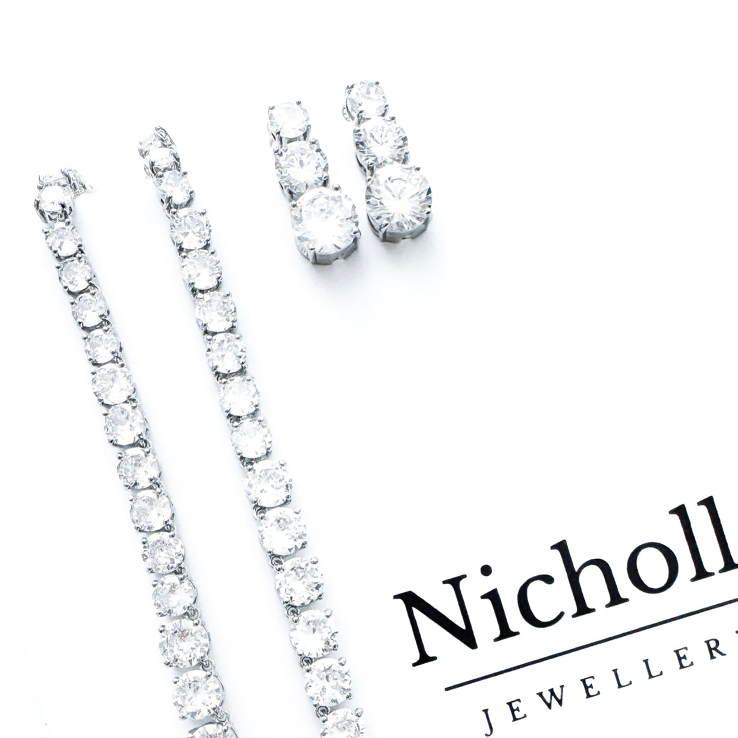 Cubic Zirconia Crystal Necklace & Earring Set – Sparkly Bridal, Prom & Christmas Jewellery | AAA+ Crystal Statement Gift