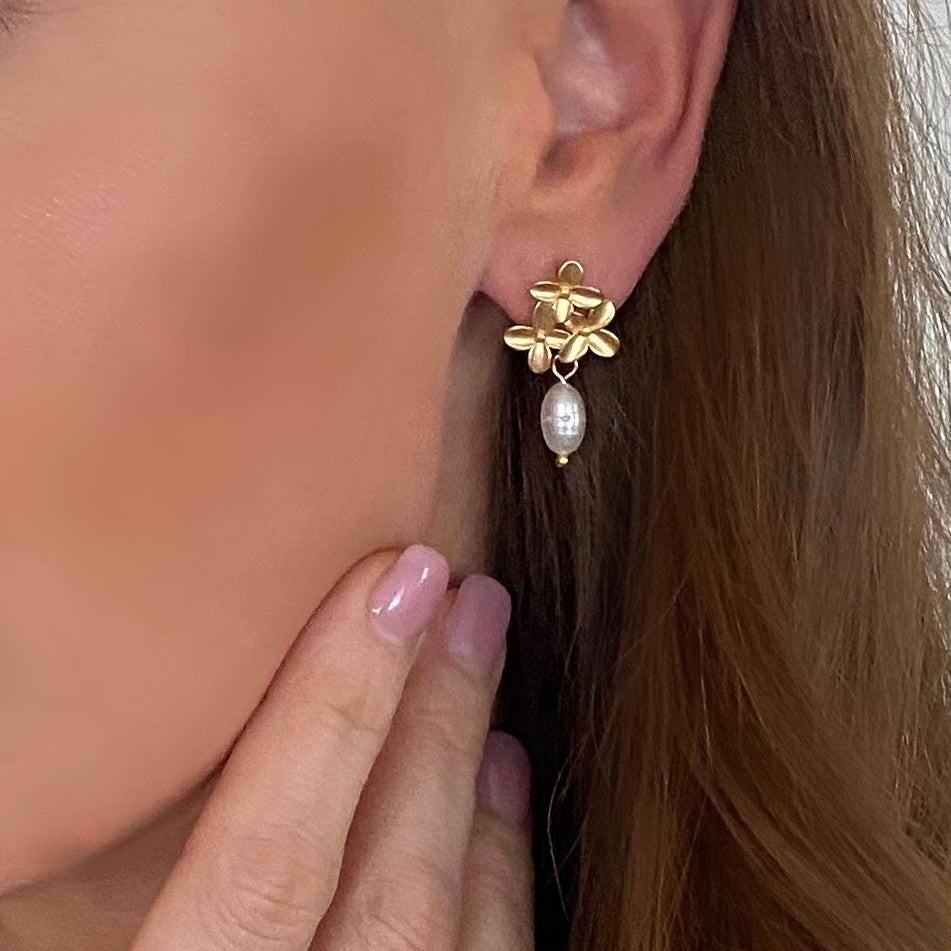 3 Gold Daisy Petite Pearl Earrings