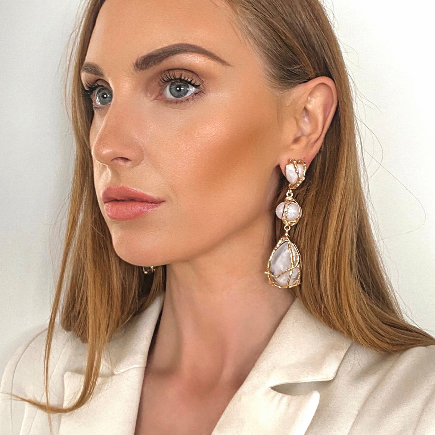 Statement Clear Gem and Gold Drip Earrings
