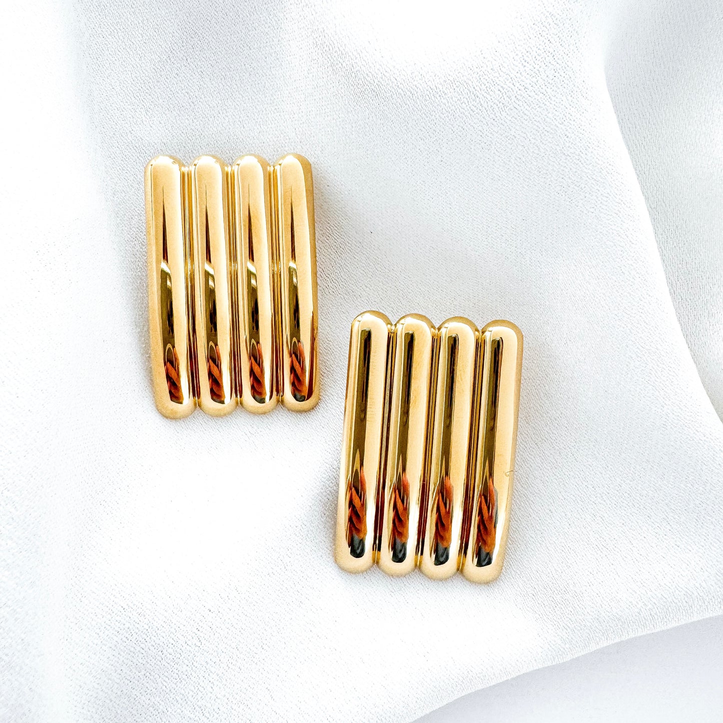 Ridge Rectangle Gold Earrings