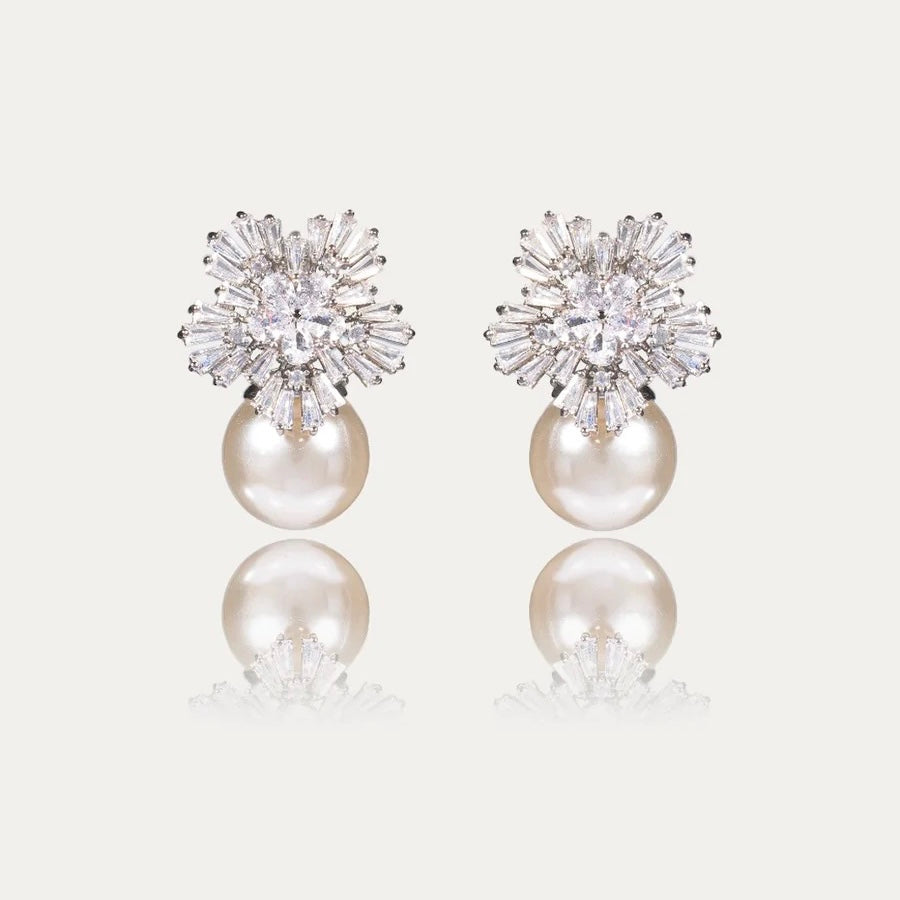 Snowflake Crystal Drop Pearl Earrings