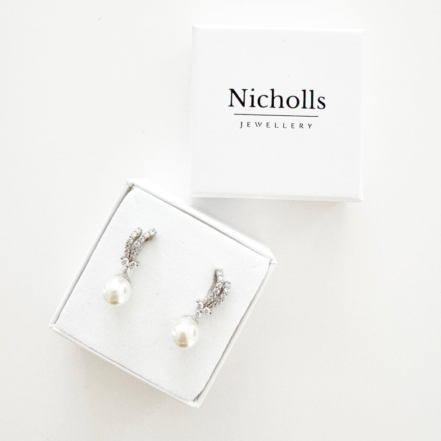 Wish Bone Crystal and Pearl Stud Earrings