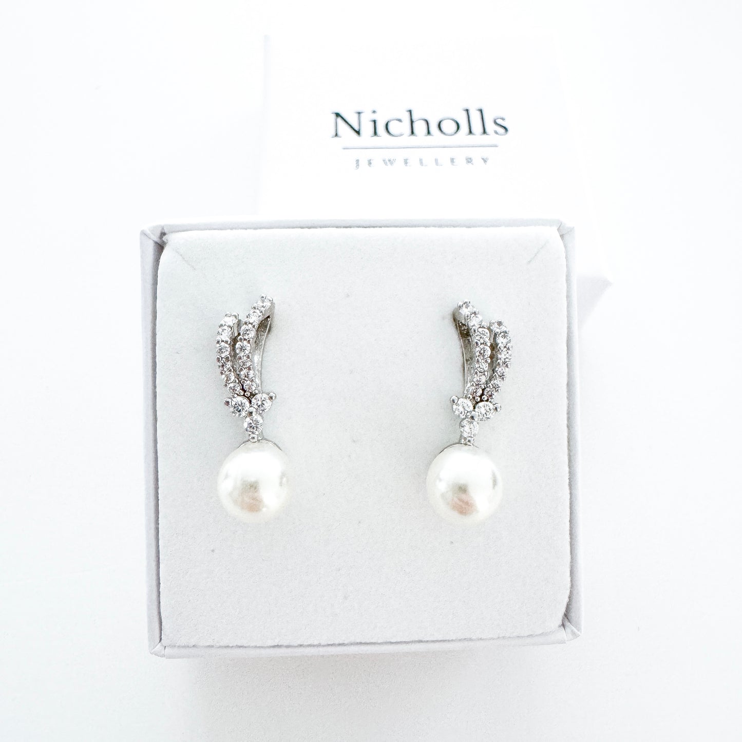 Wish Bone Crystal and Pearl Stud Earrings