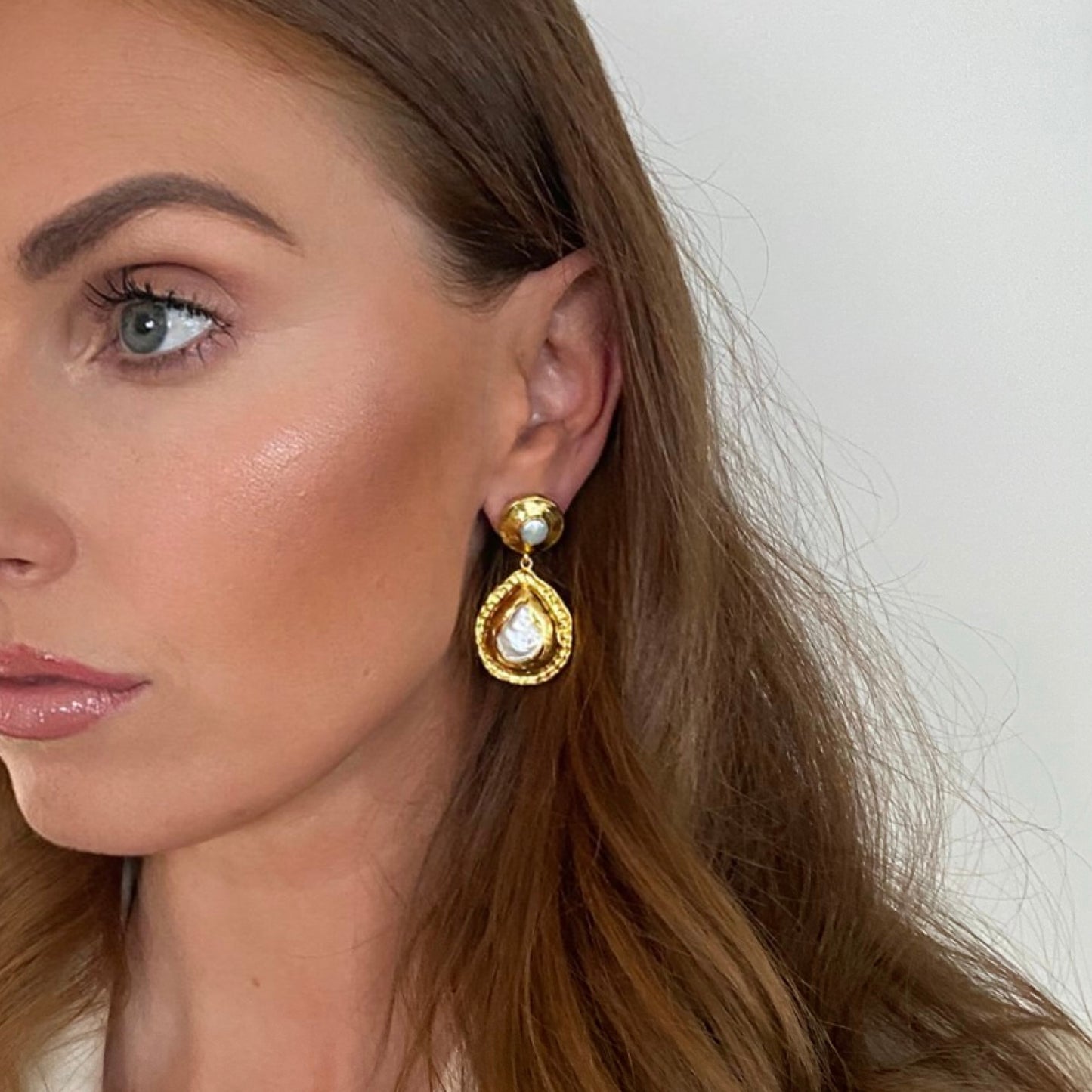 Deluxe Luxury 24k Gold Plated Freshwater Pearl Coin Earrings