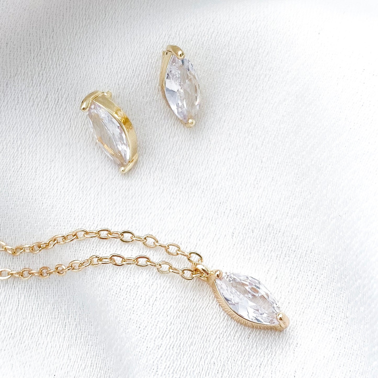 Marquise Crystal Necklace and Earring Set Gold