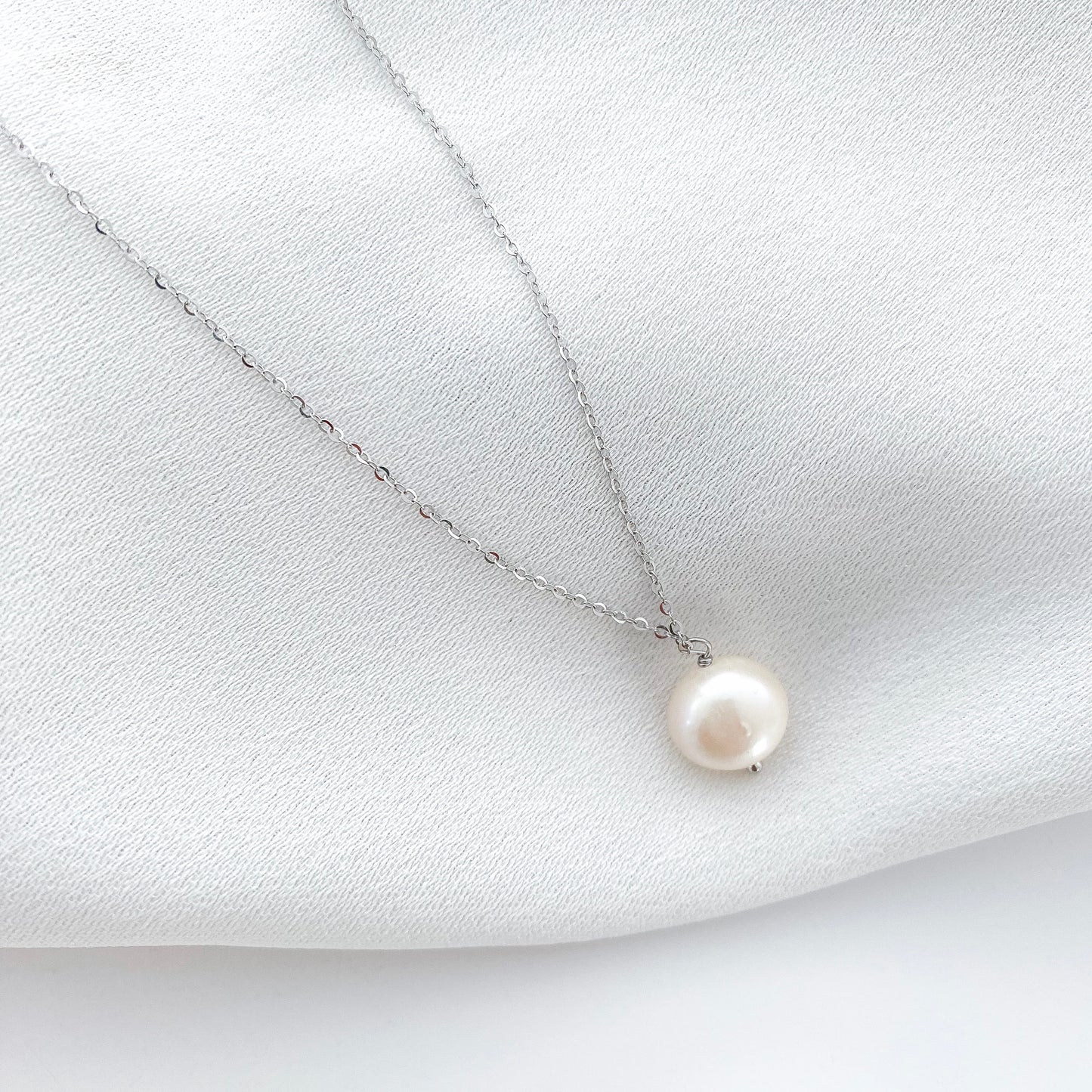 Delicate Pearl Drop Necklace Silver