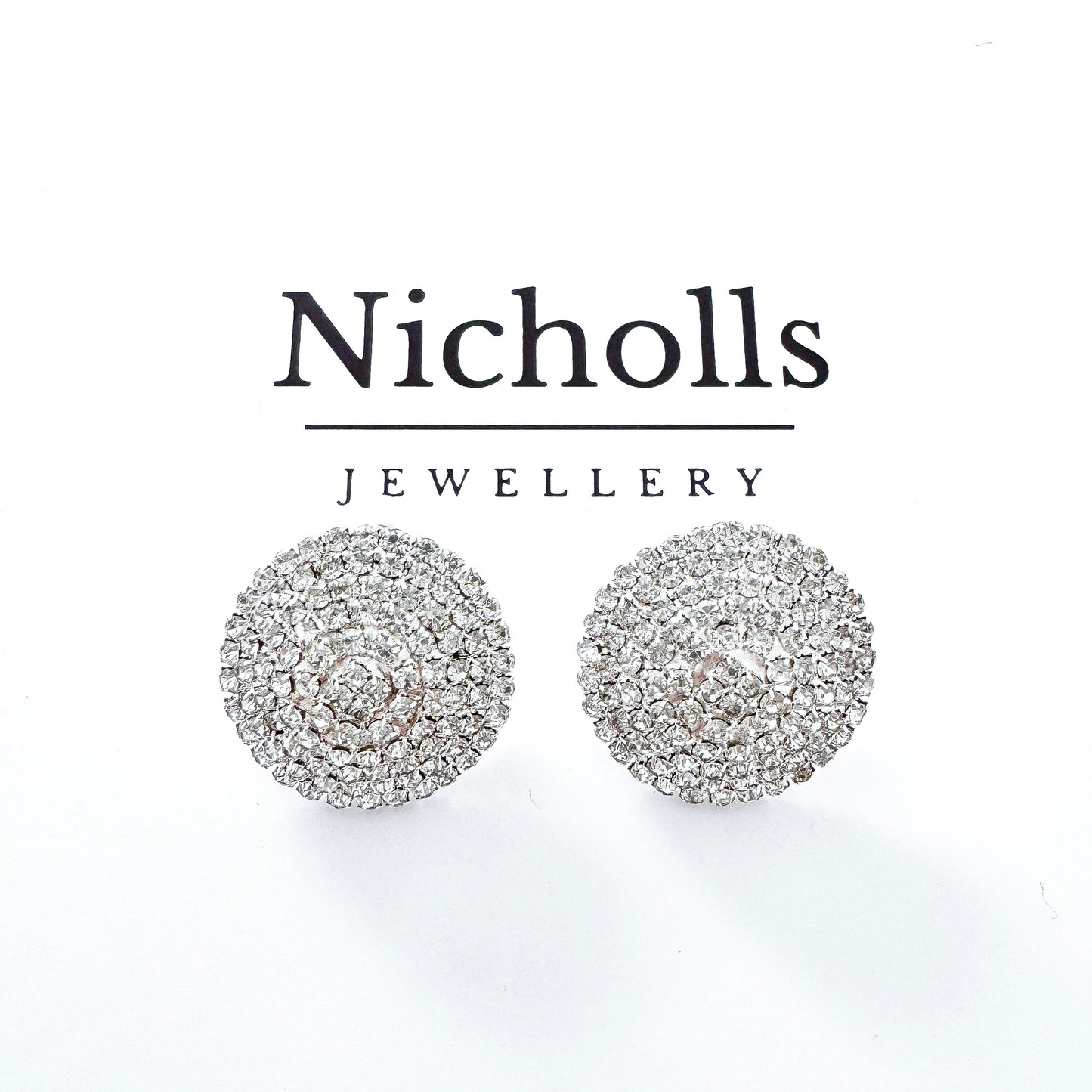 Rhinestone Crystal Sparkly Stud Earrings – Round Party & Bridal Statement Jewellery
