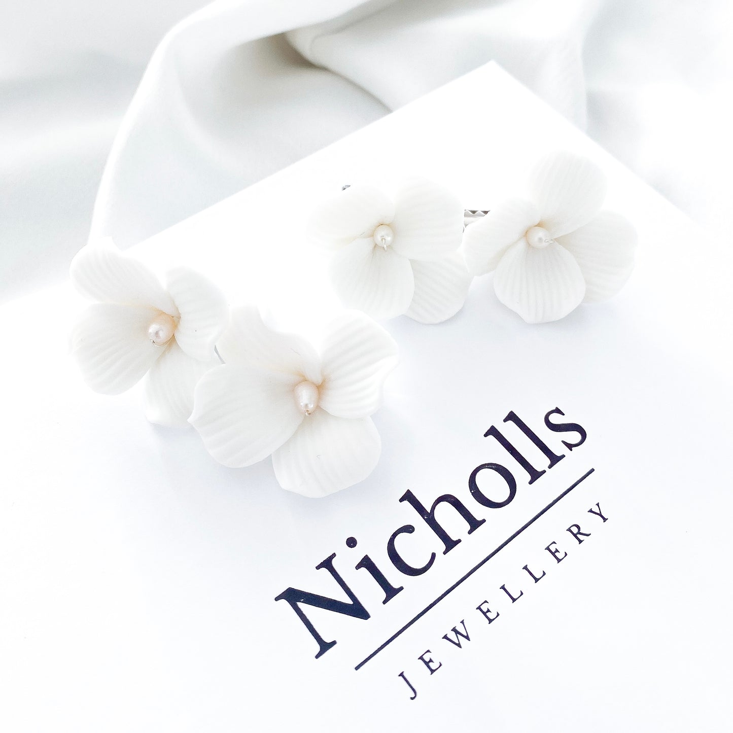 Pretty Porcelain White Flower Clips x 2 set
