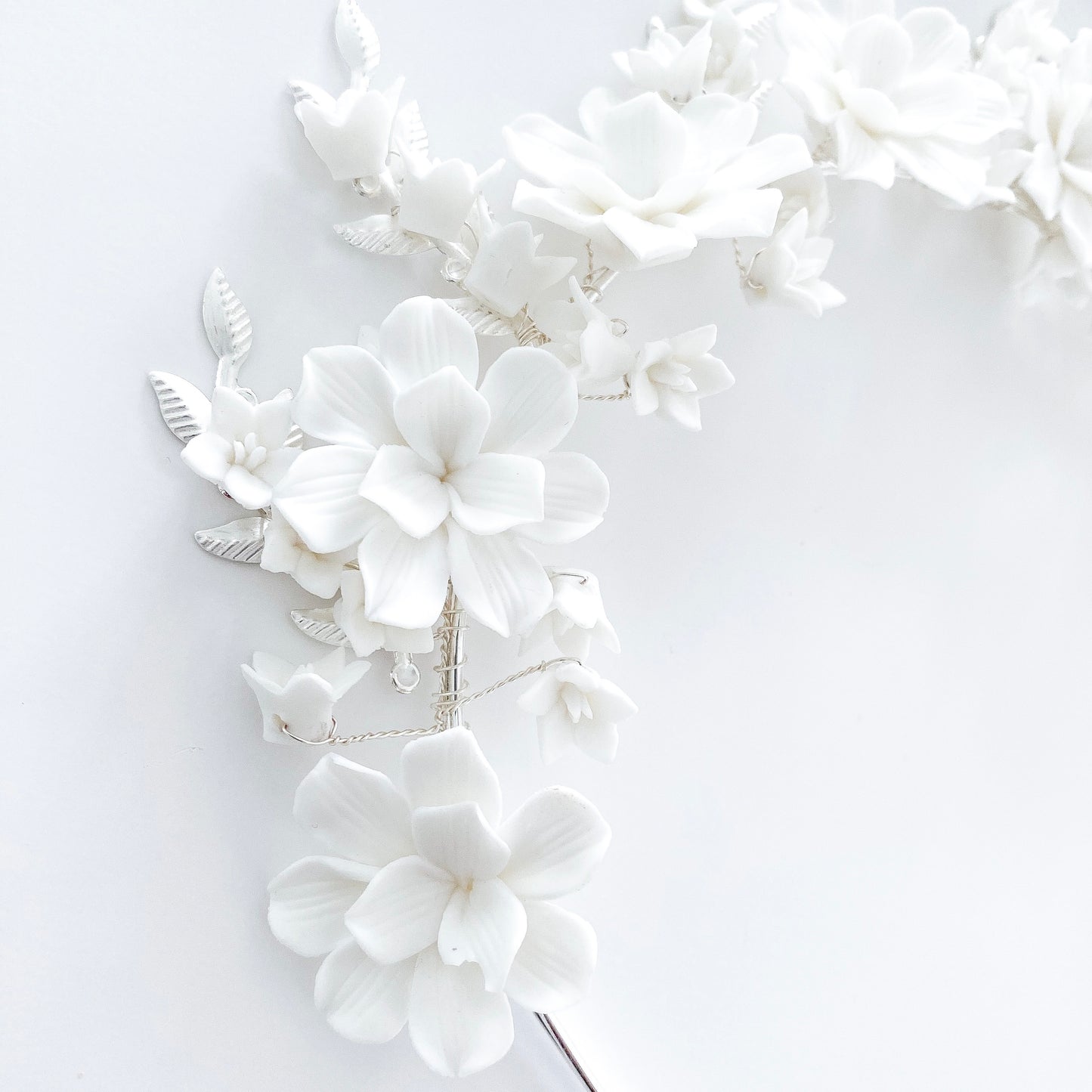 Porcelain Flower and Silver Leaf Crown