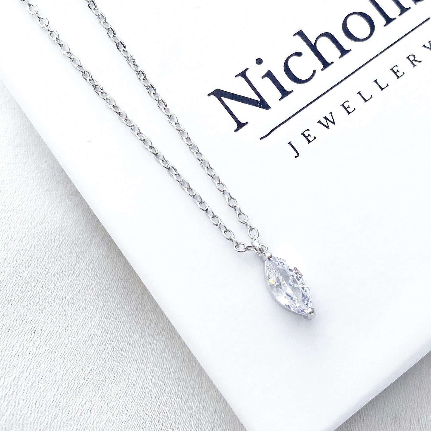 Marquise Crystal Necklace and Earring Set Silver