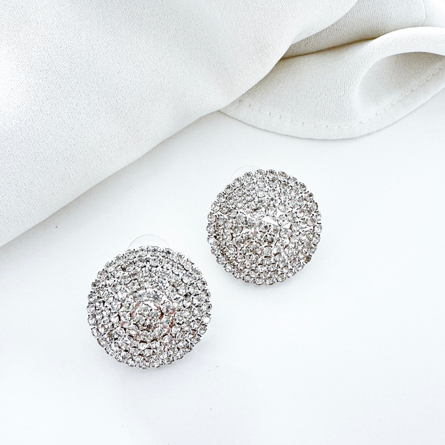 Rhinestone Crystal Sparkly Stud Earrings – Round Party & Bridal Statement Jewellery