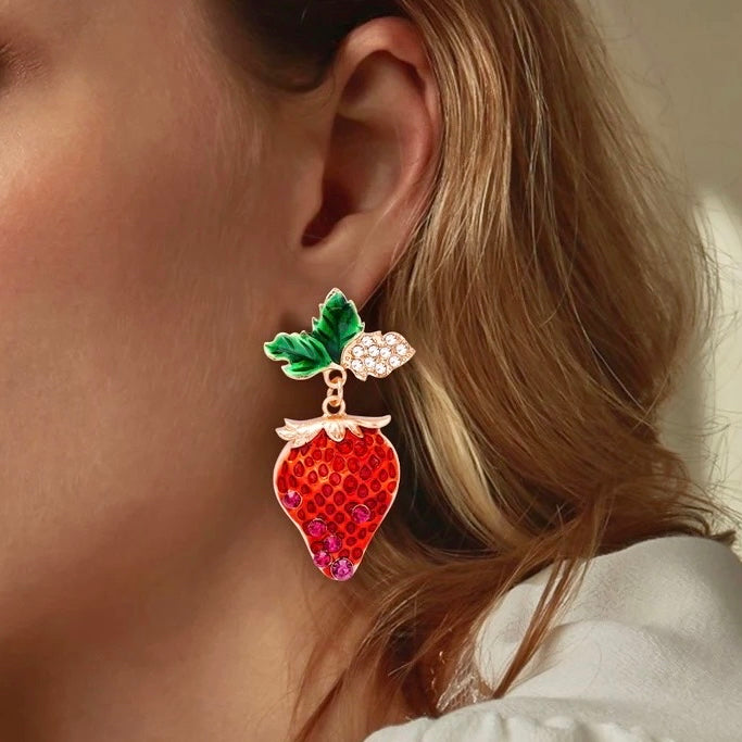 Strawberry Crystal Statement Drop Earrings