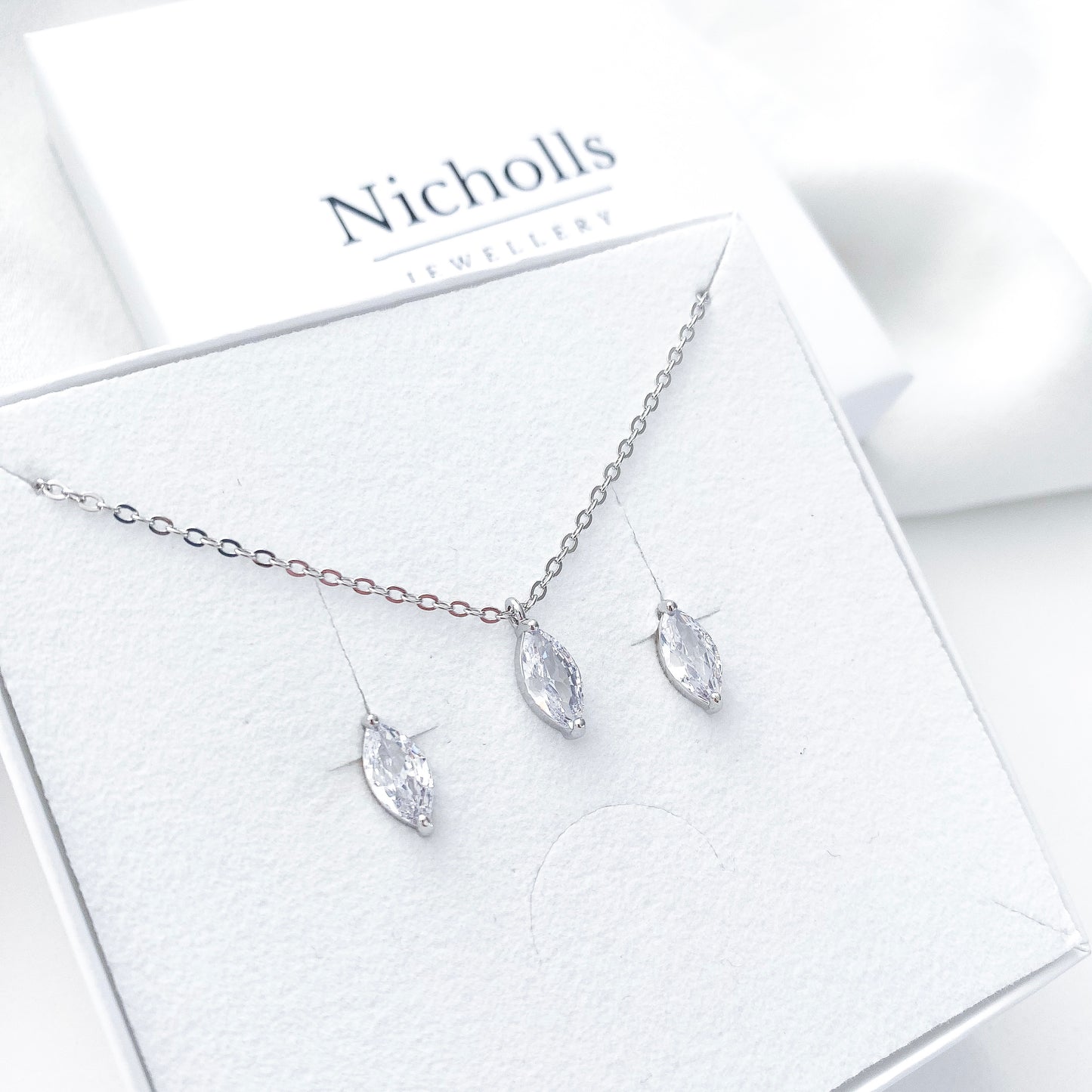 Marquise Crystal Necklace and Earring Set Silver