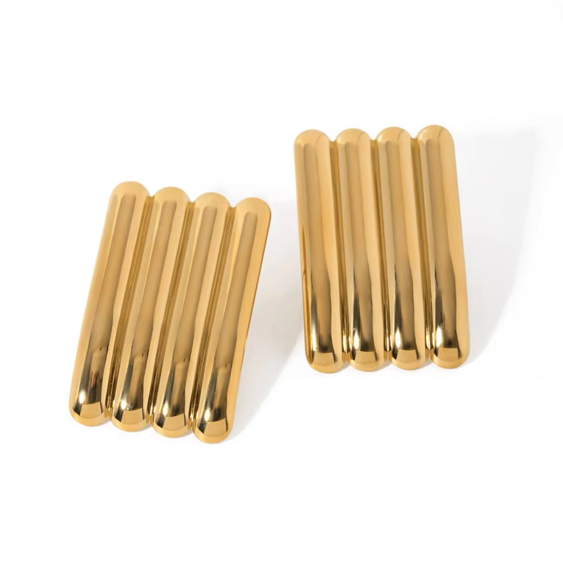 Ridge Rectangle Gold Earrings