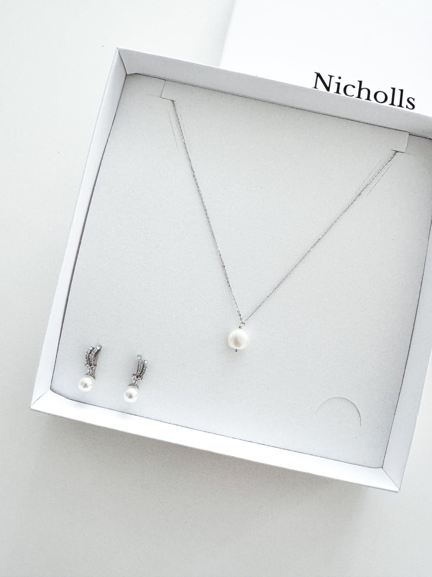 Wish Bone Crystal and Pearl Earring, Comb and Necklace Set