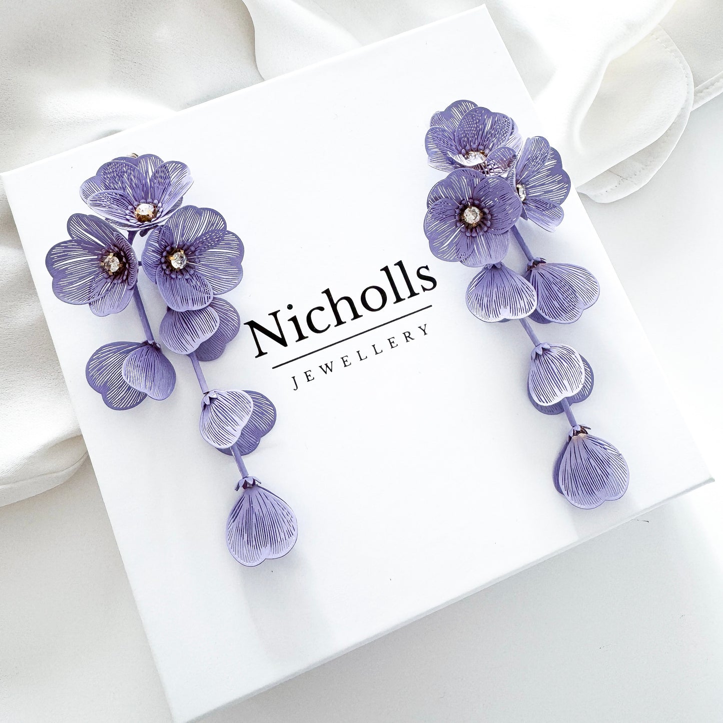 Waterfall Statement Lilac Flower Earrings