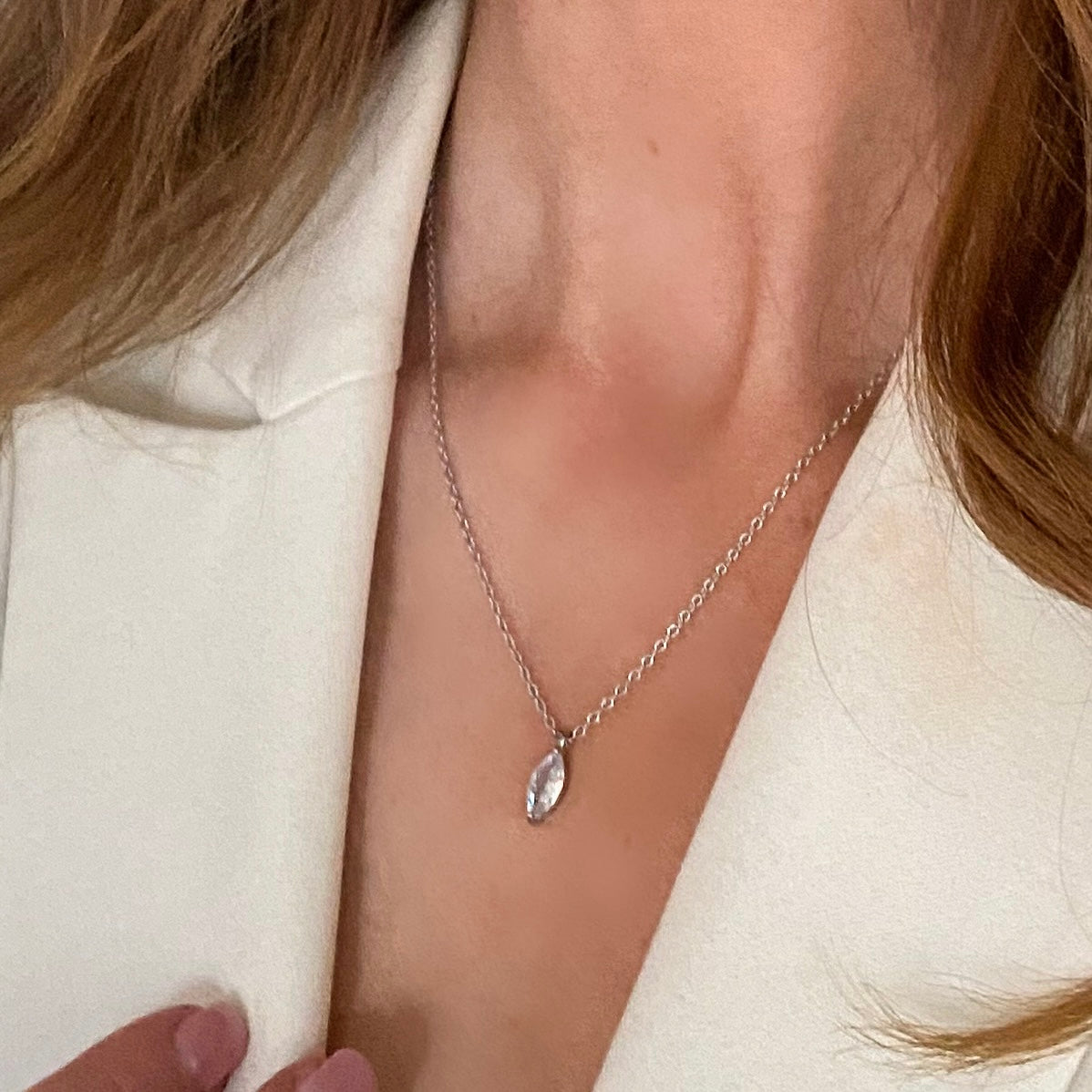 Marquise Crystal Necklace and Earring Set Silver
