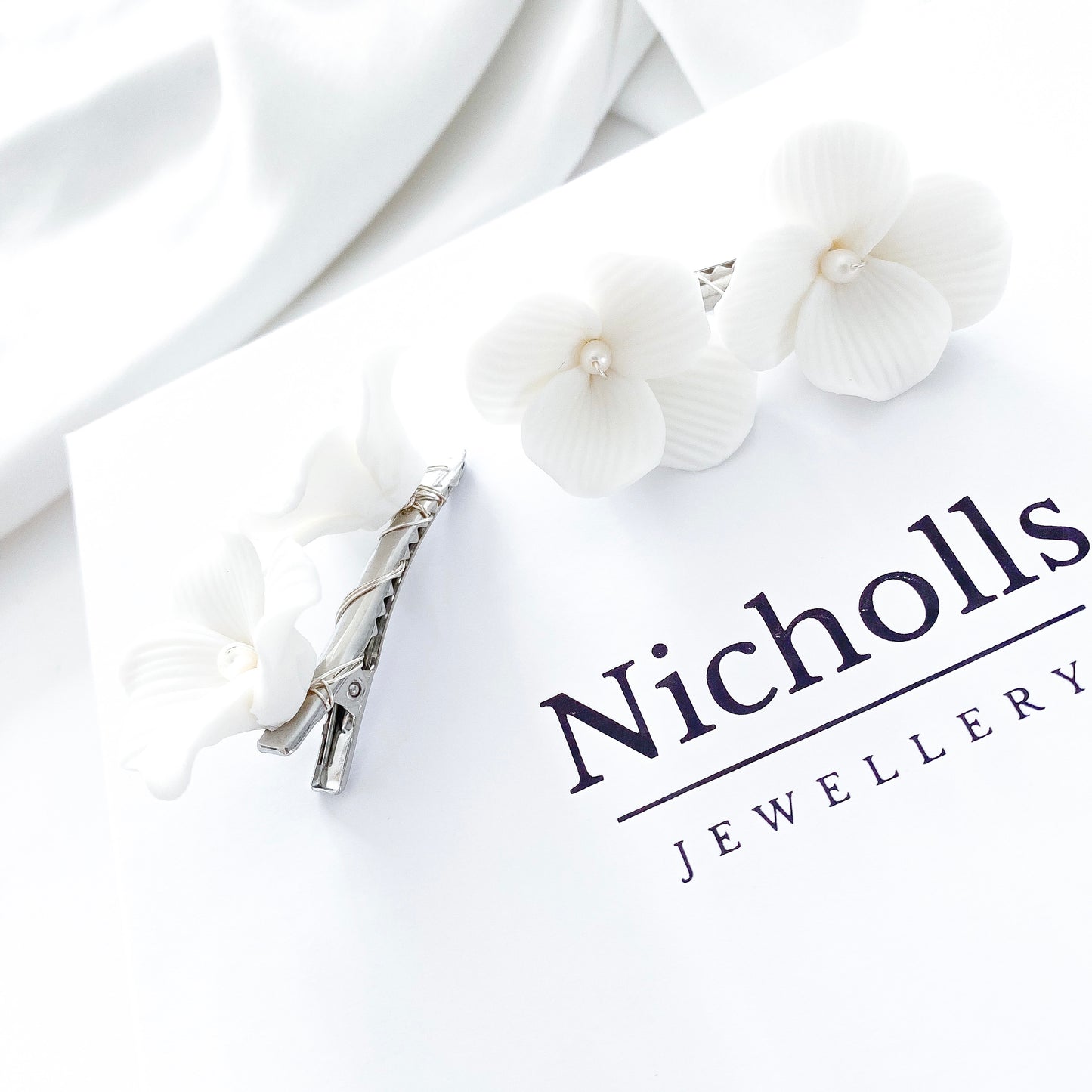 Pretty Porcelain White Flower Clips x 2 set