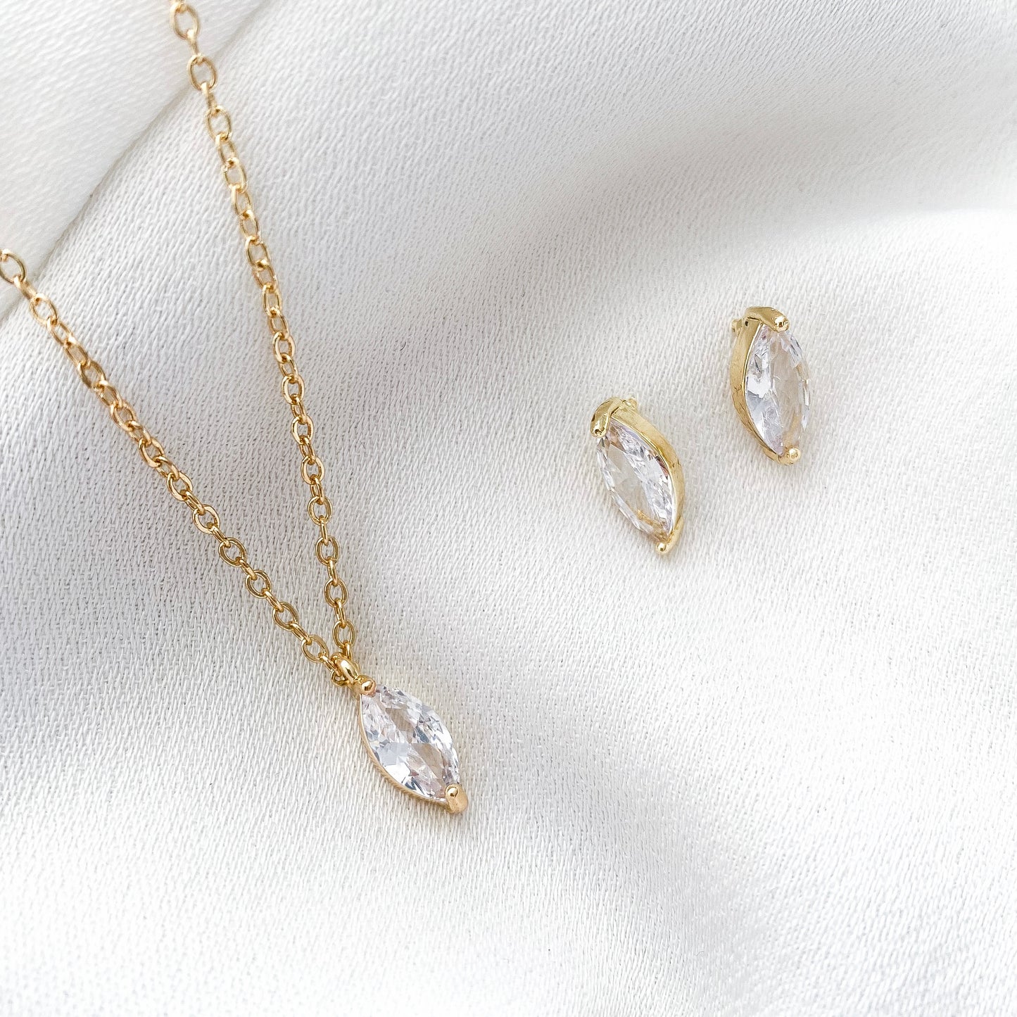 Marquise Crystal Necklace and Earring Set Gold