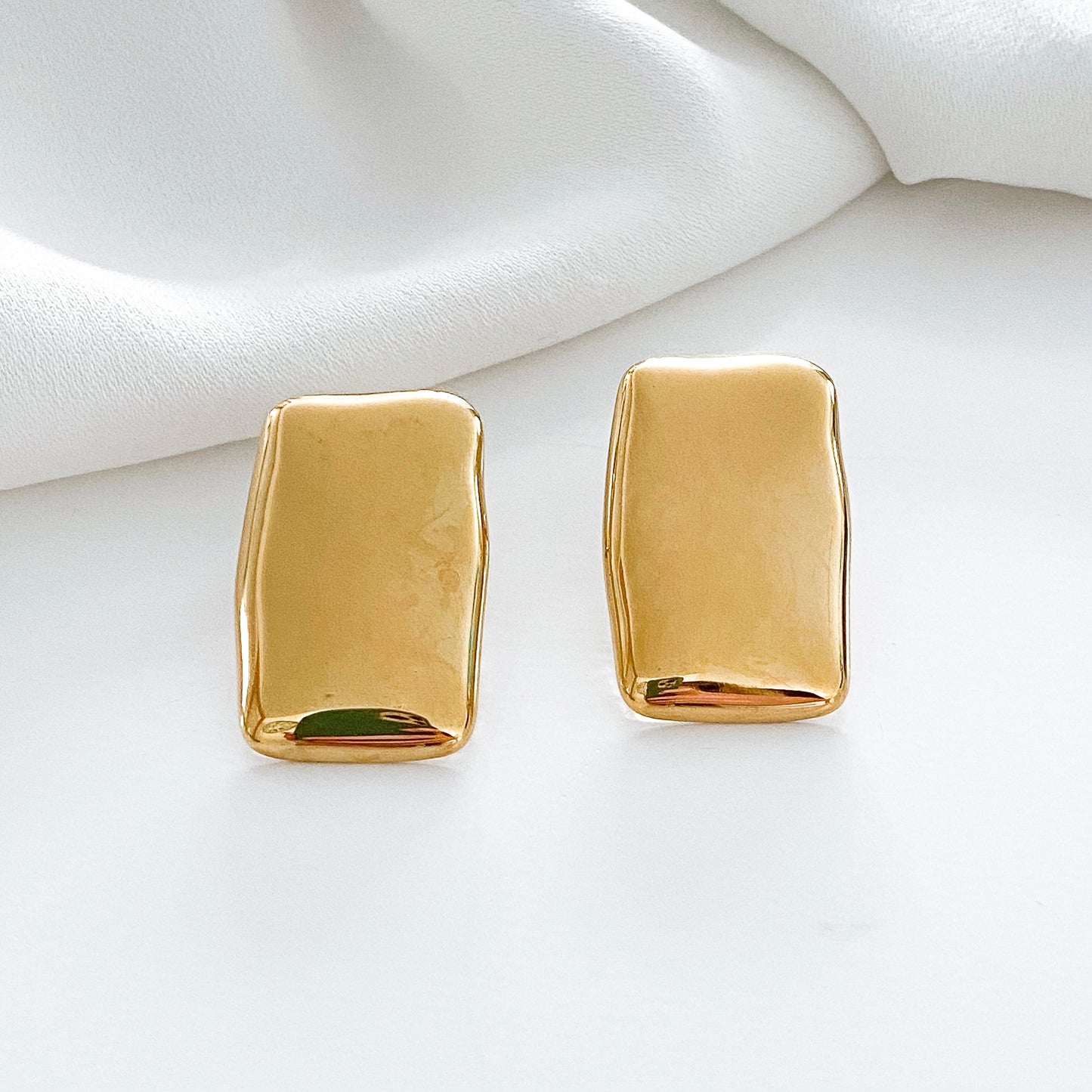 Rectangle Flat Gold Statement Earrings