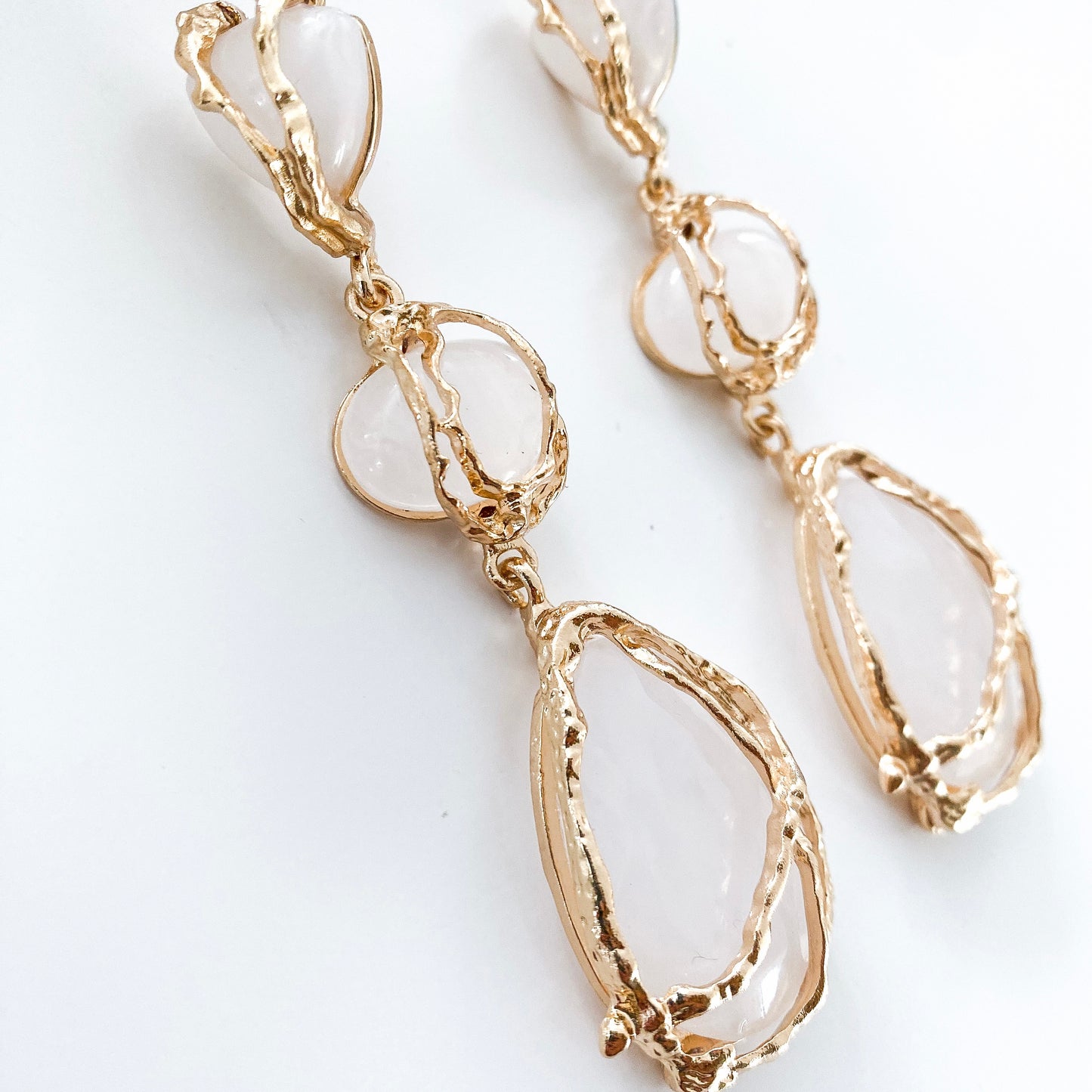 Statement Clear Gem and Gold Drip Earrings