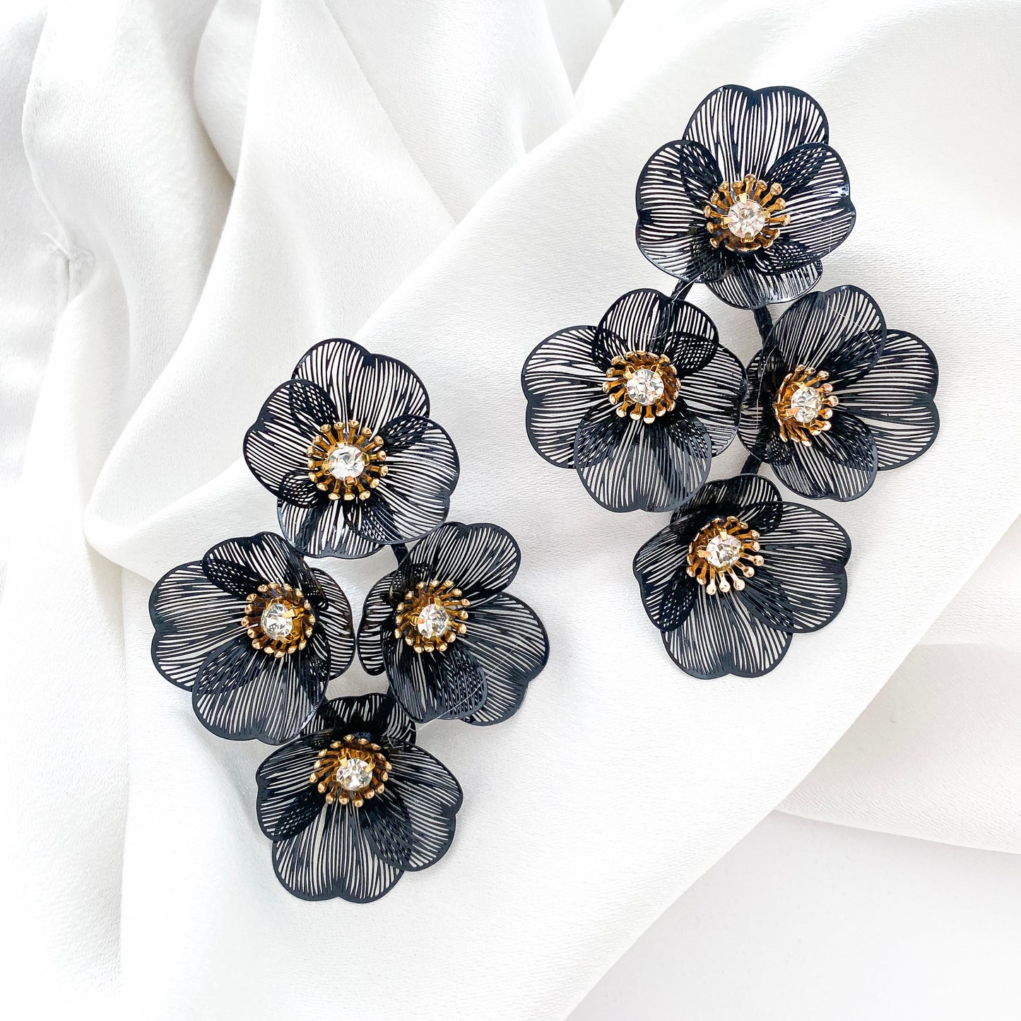 Large Statement Black Flower Earrings