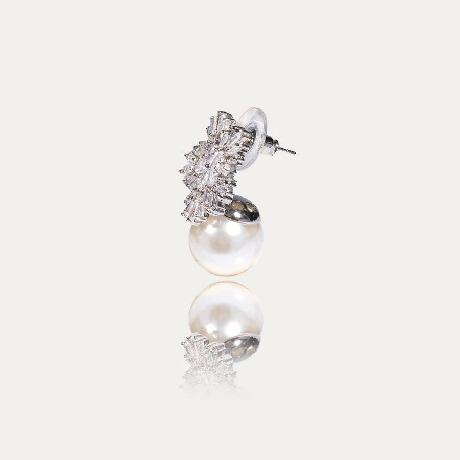 Snowflake Crystal Drop Pearl Earrings