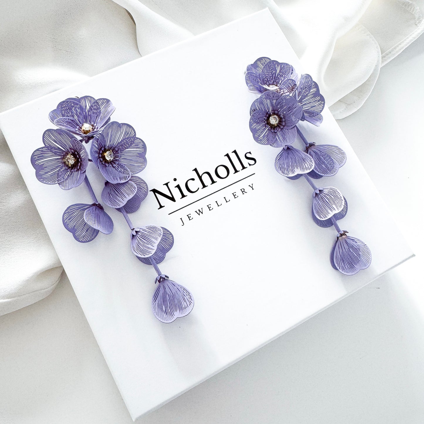 Waterfall Statement Lilac Flower Earrings