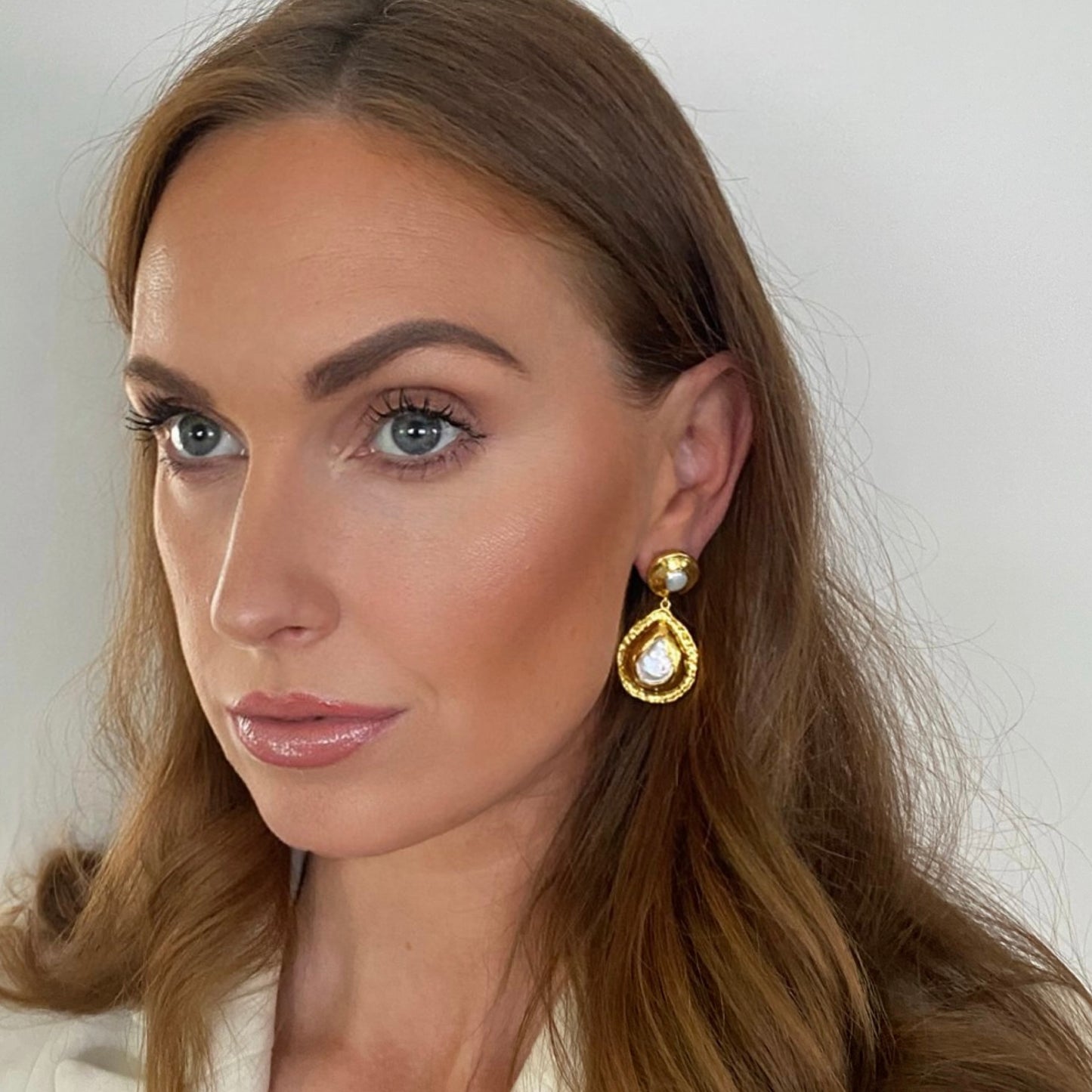 Deluxe Luxury 24k Gold Plated Freshwater Pearl Coin Earrings