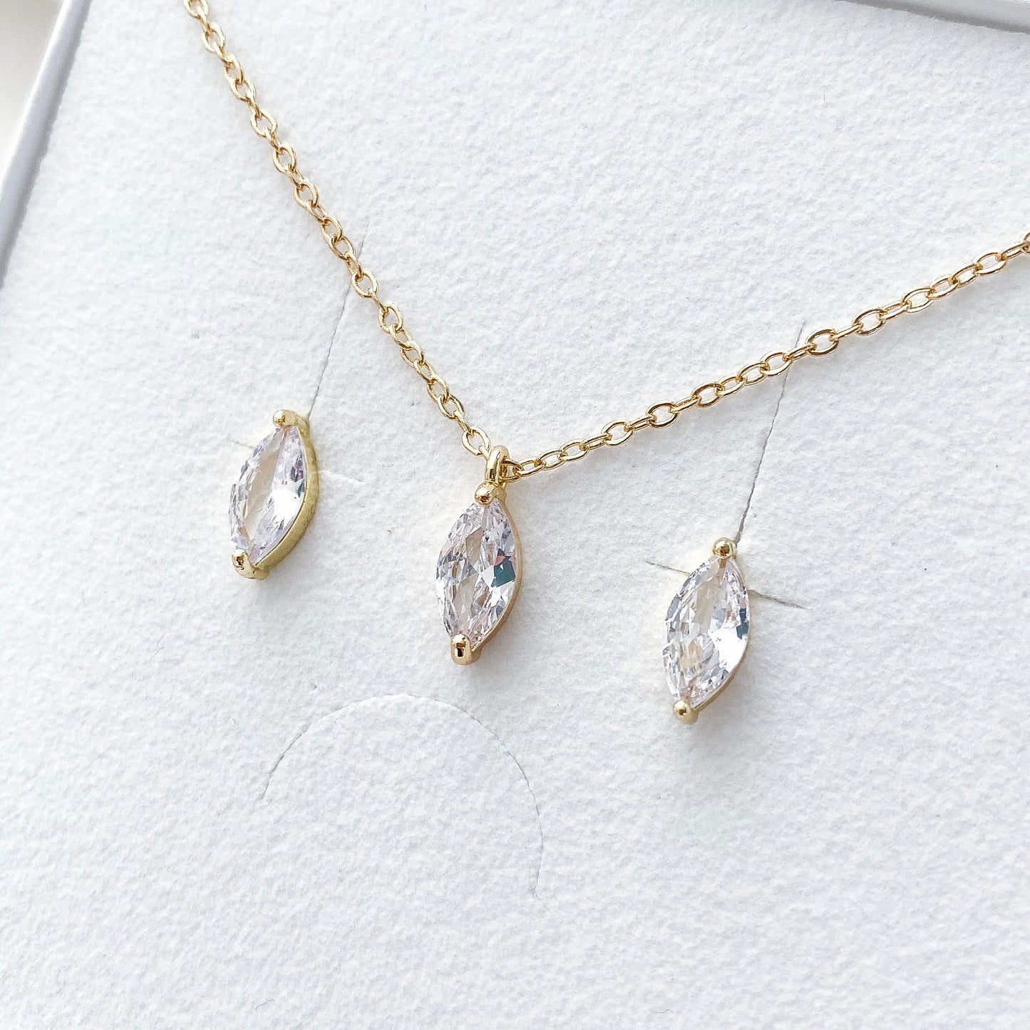 Marquise Crystal Necklace and Earring Set Gold