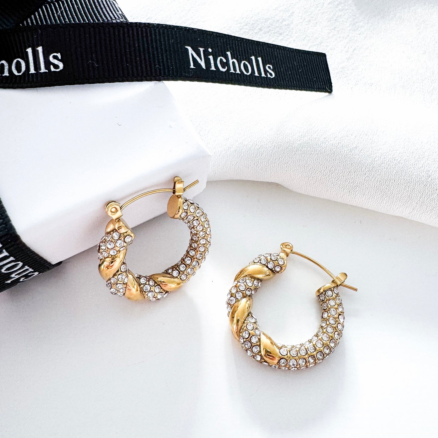 Twisted Cubic Zirconia Hoop Earrings