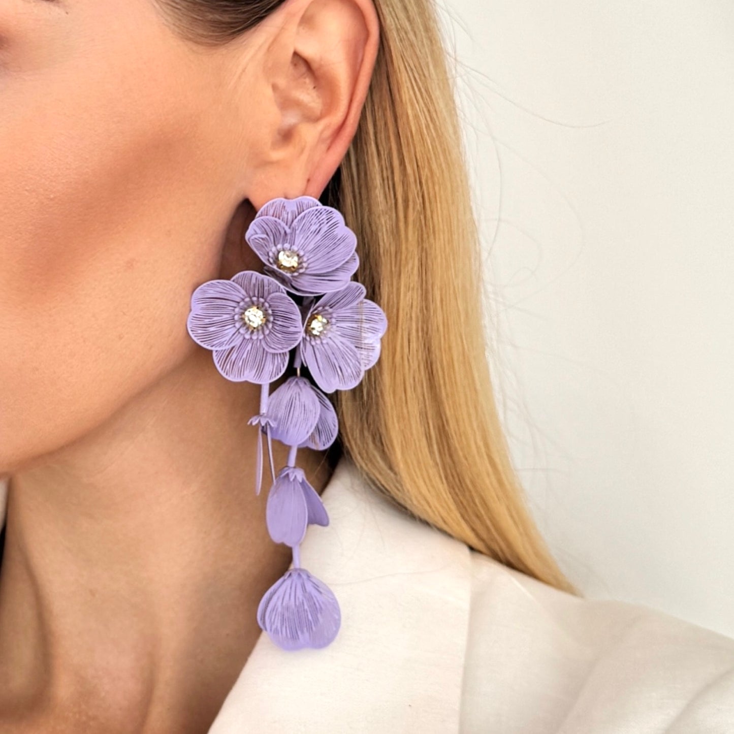 Waterfall Statement Lilac Flower Earrings