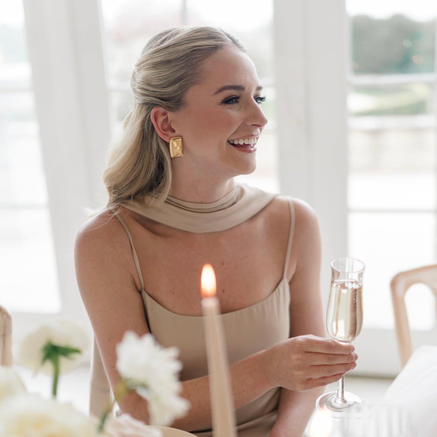Rectangle Flat Gold Statement Earrings