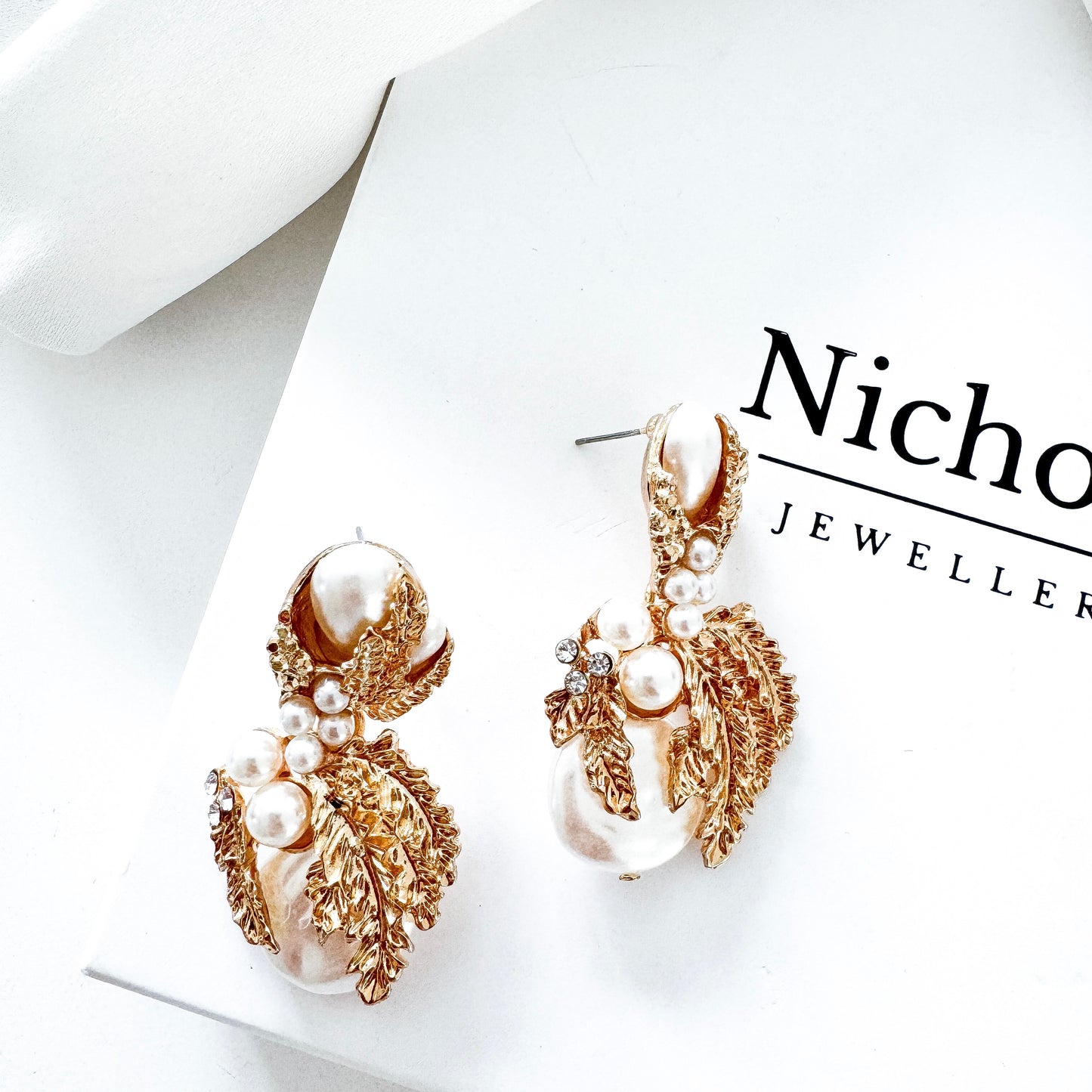 Gold Leaf & Pearl Statement Earrings | Vintage-Inspired Bridal Jewellery