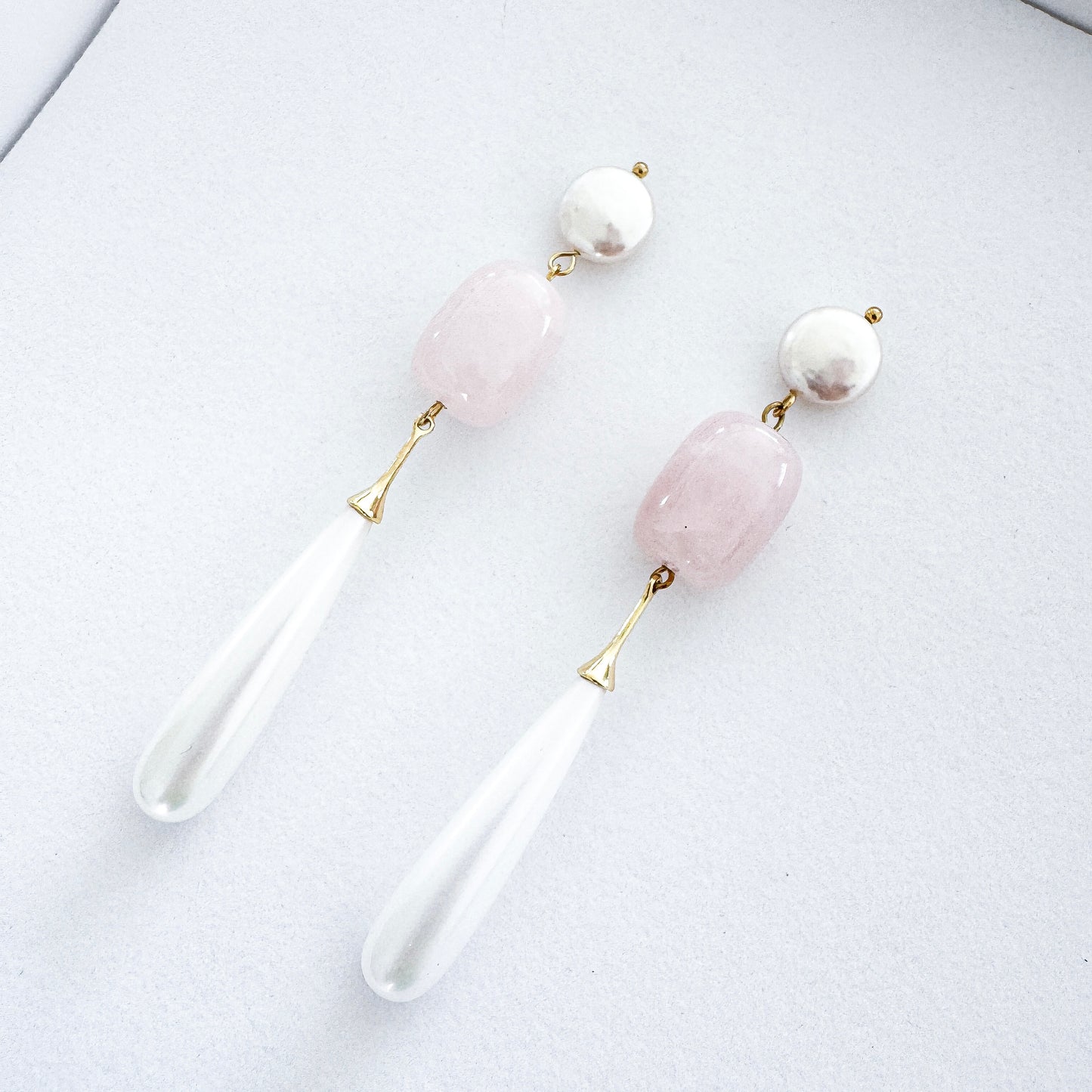 Rose Quartz & Pearl Dangle Earrings