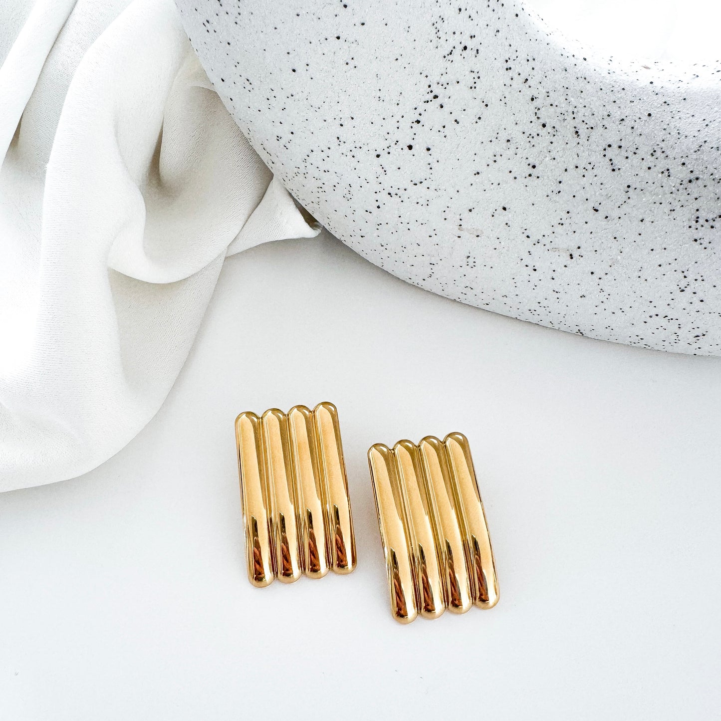 Ridge Rectangle Gold Earrings