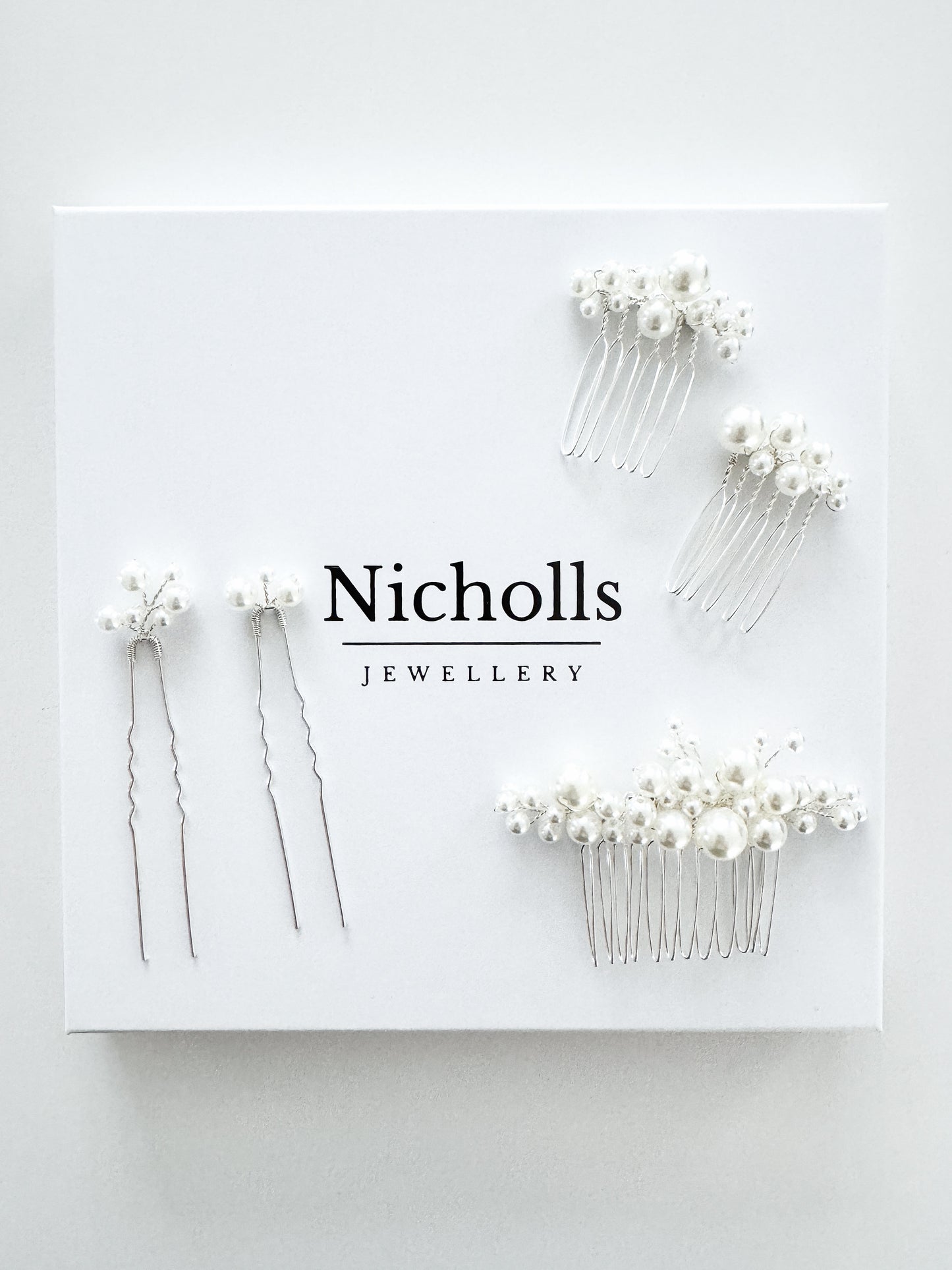 Wish Bone Crystal and Pearl Earring, Comb and Necklace Set