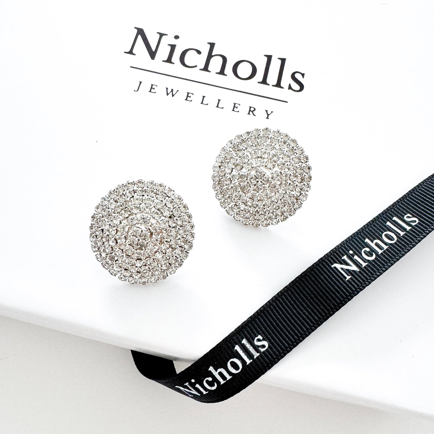 Rhinestone Crystal Sparkly Stud Earrings – Round Party & Bridal Statement Jewellery