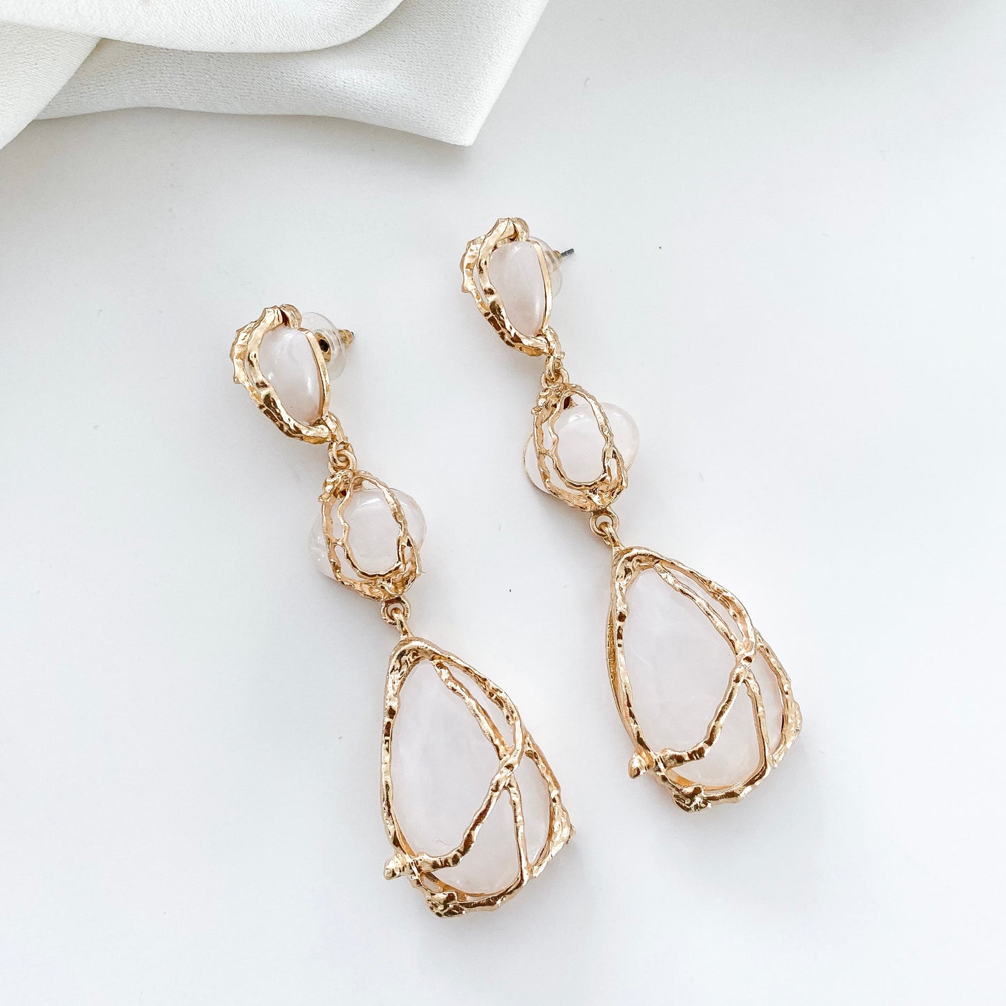 Statement Clear Gem and Gold Drip Earrings
