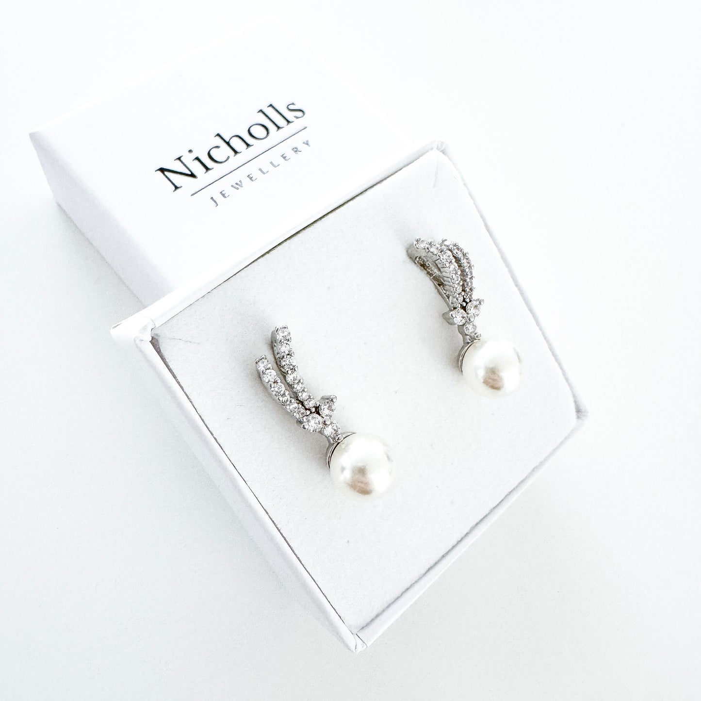 Wish Bone Crystal and Pearl Stud Earrings